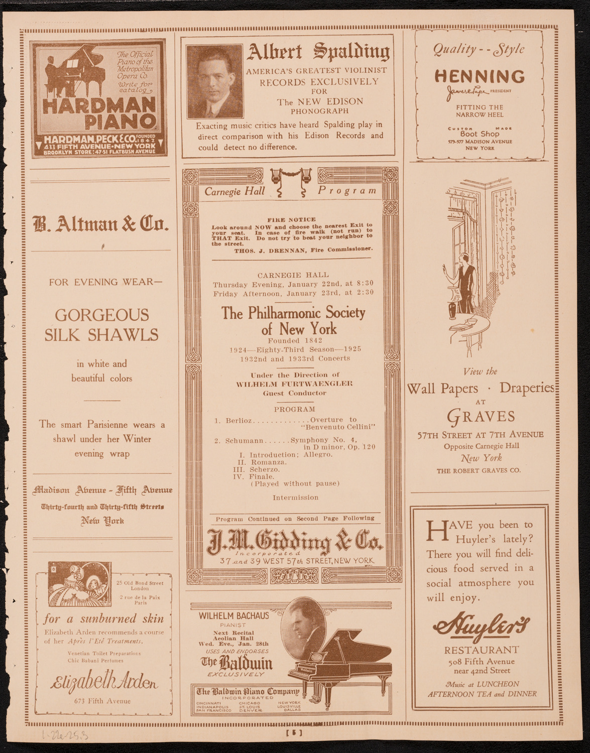 New York Philharmonic, January 22, 1925, program page 5