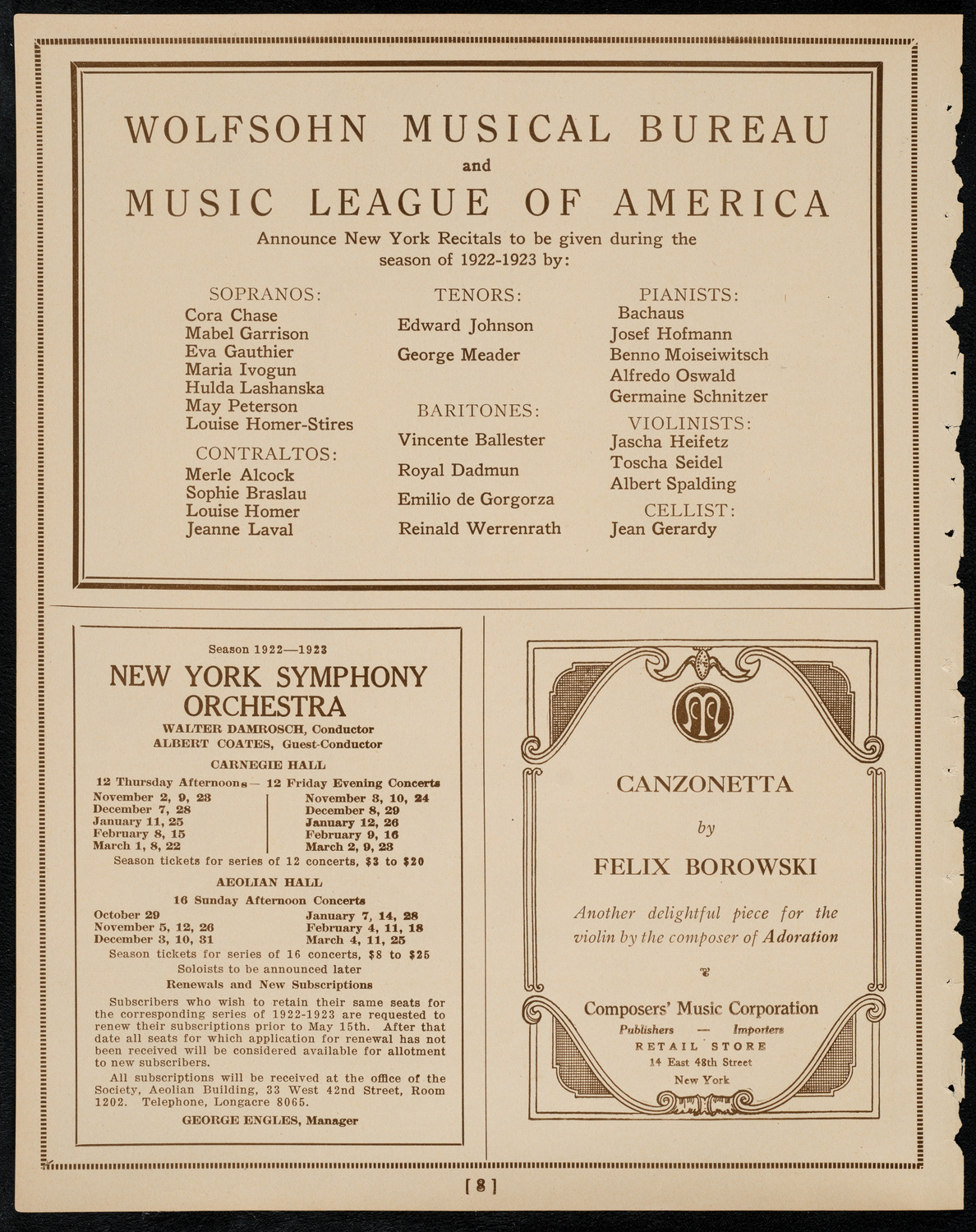 Benefit: Mendel Beilis Fund, June 3, 1922, program page 8
