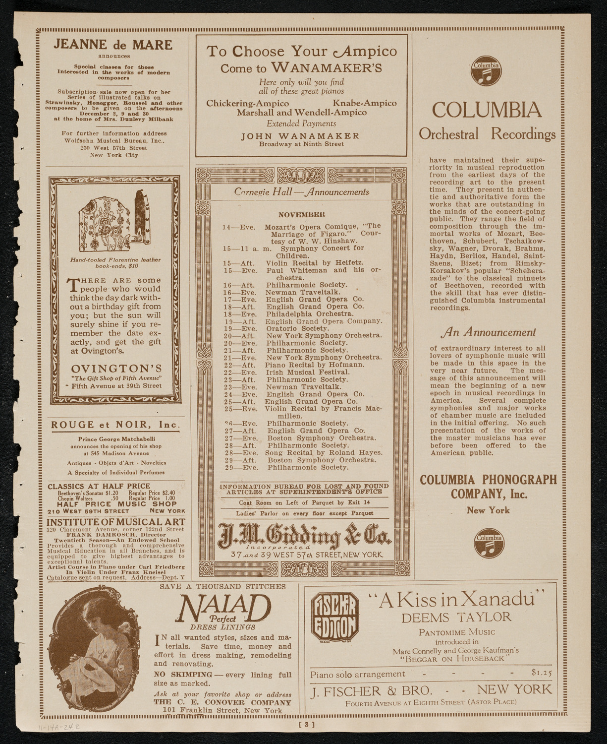 New York Philharmonic, November 14, 1924, program page 3