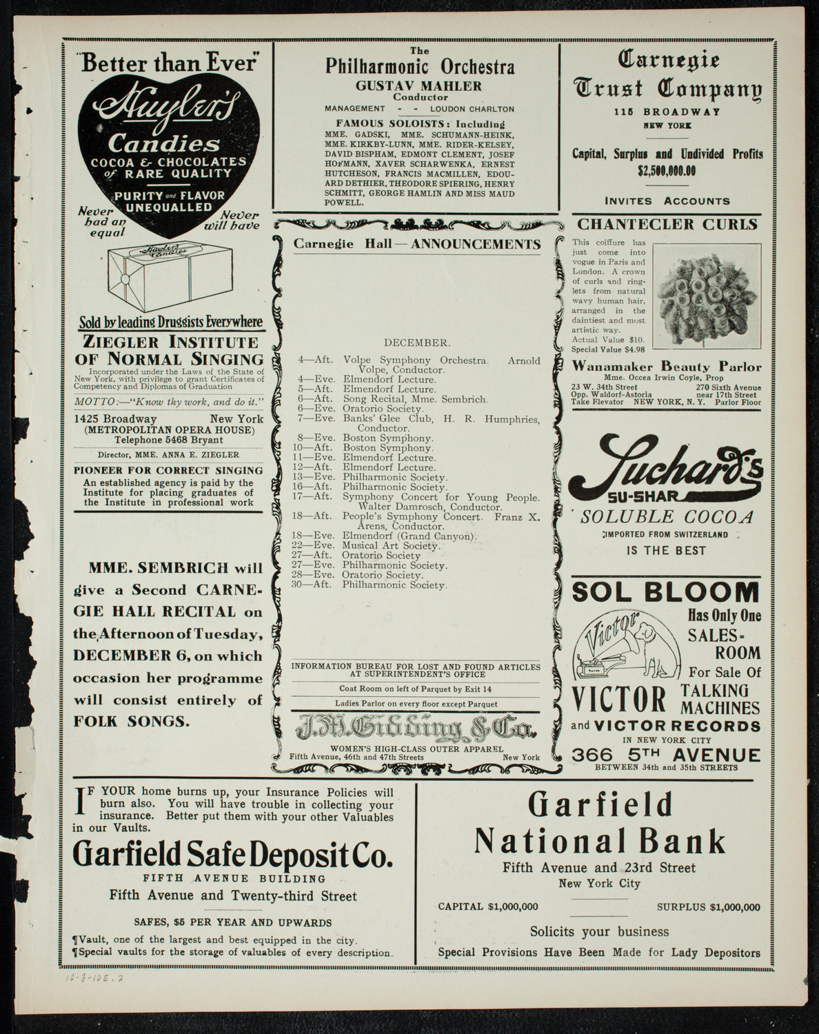 Great Imperial Russian Court Balalaika Orchestra, December 3, 1910, program page 3