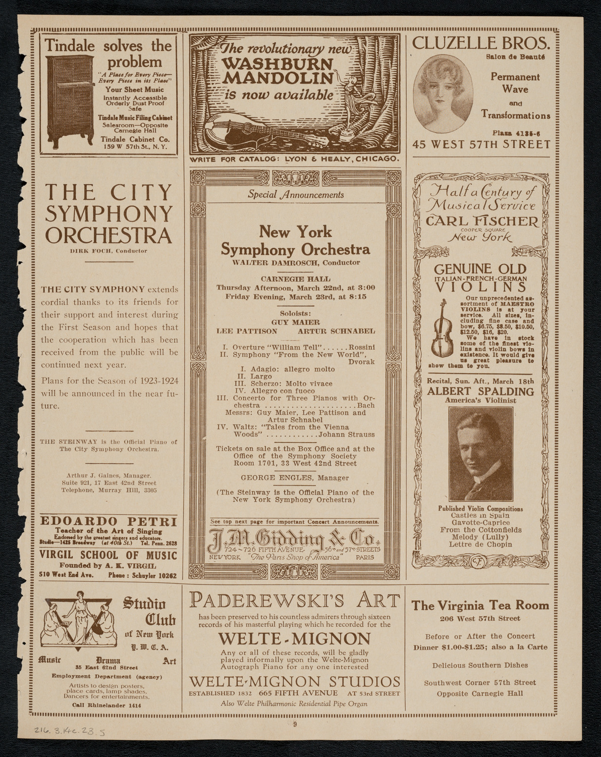 Schola Cantorum of New York, March 14, 1923, program page 9