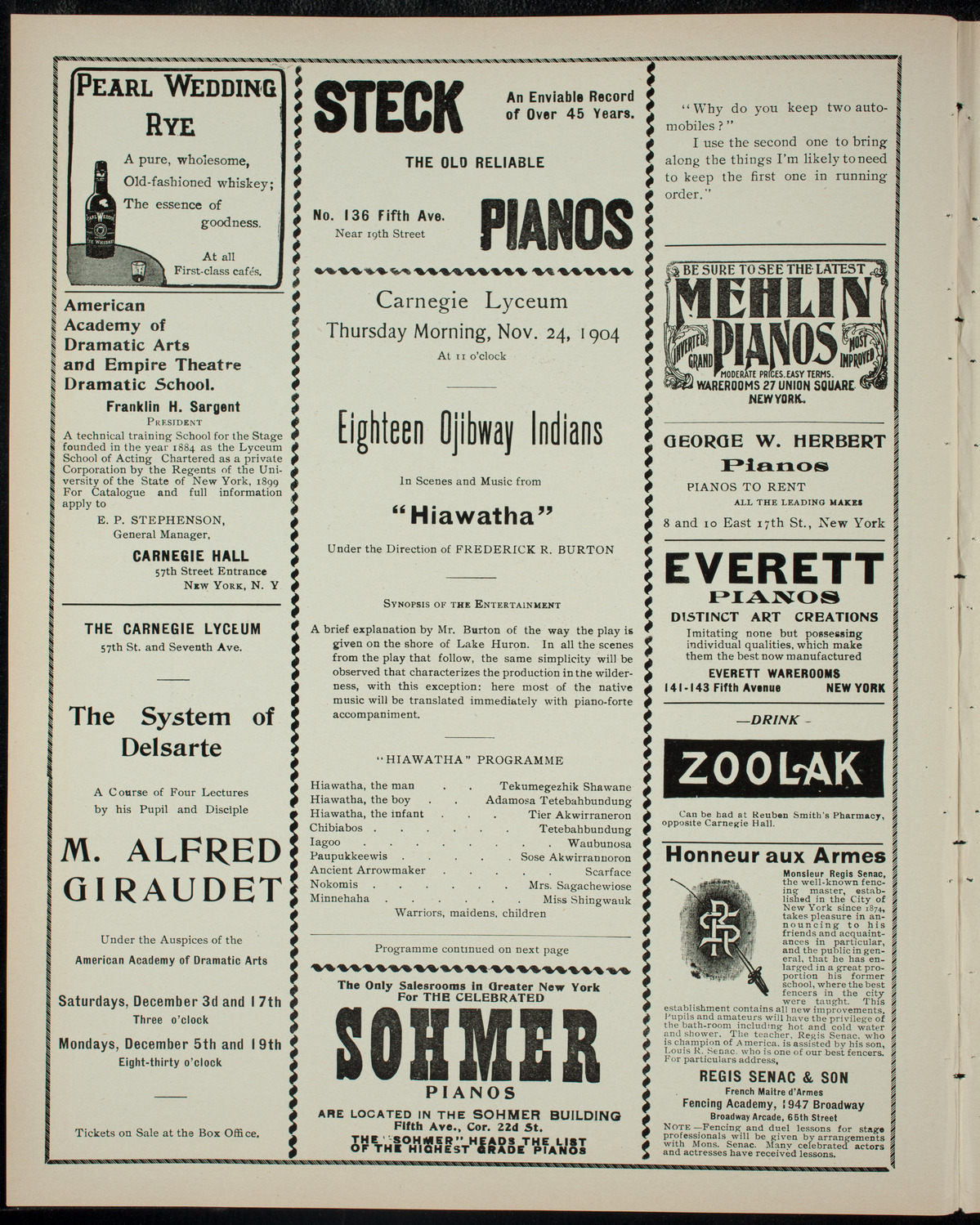 Presentation by Ojibway Indians, November 24, 1904, program page 2