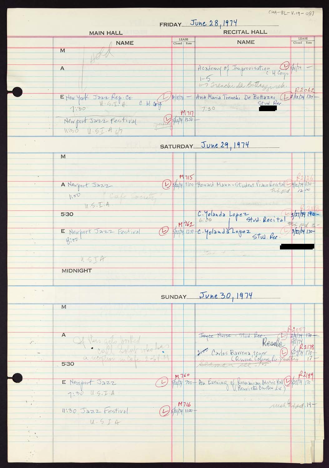 Carnegie Hall Booking Ledger, volume 19, page 87