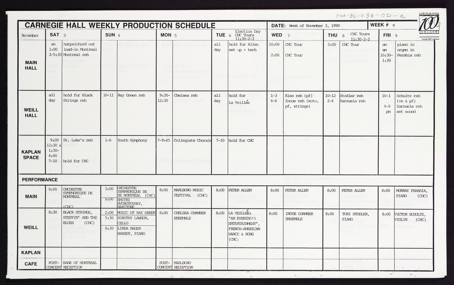 Carnegie Hall Booking Ledger, volume 36, page 21a