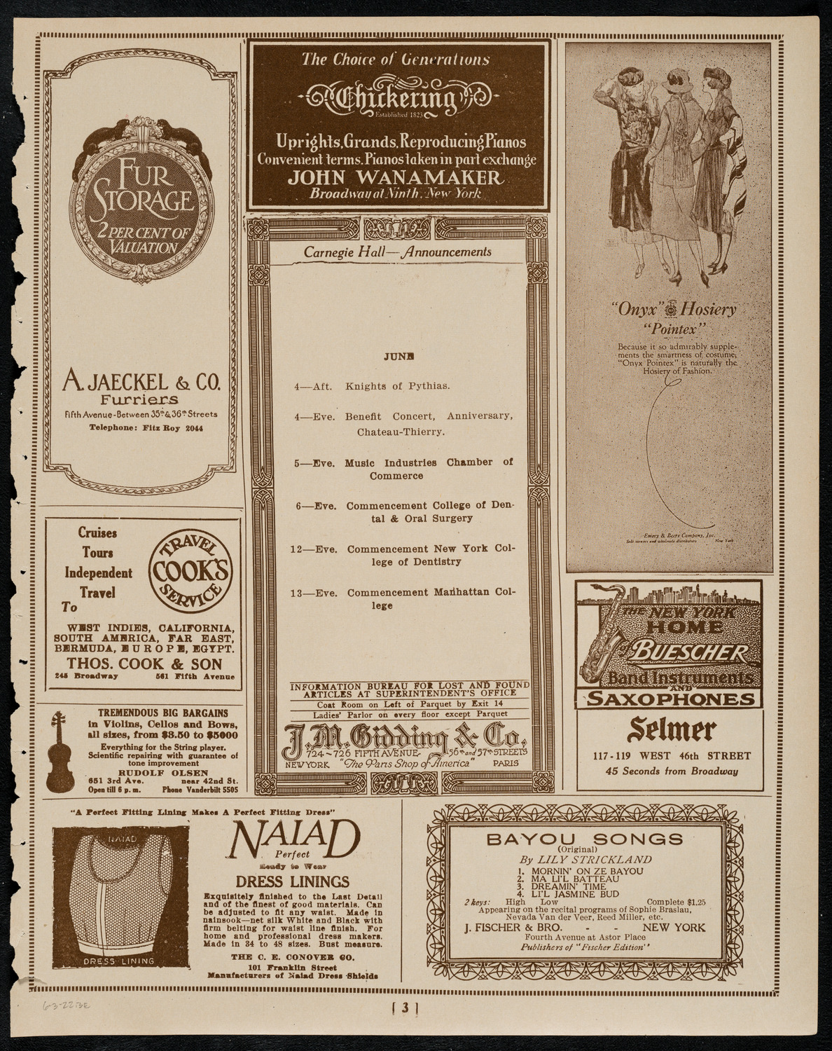 Benefit: Mendel Beilis Fund, June 3, 1922, program page 3