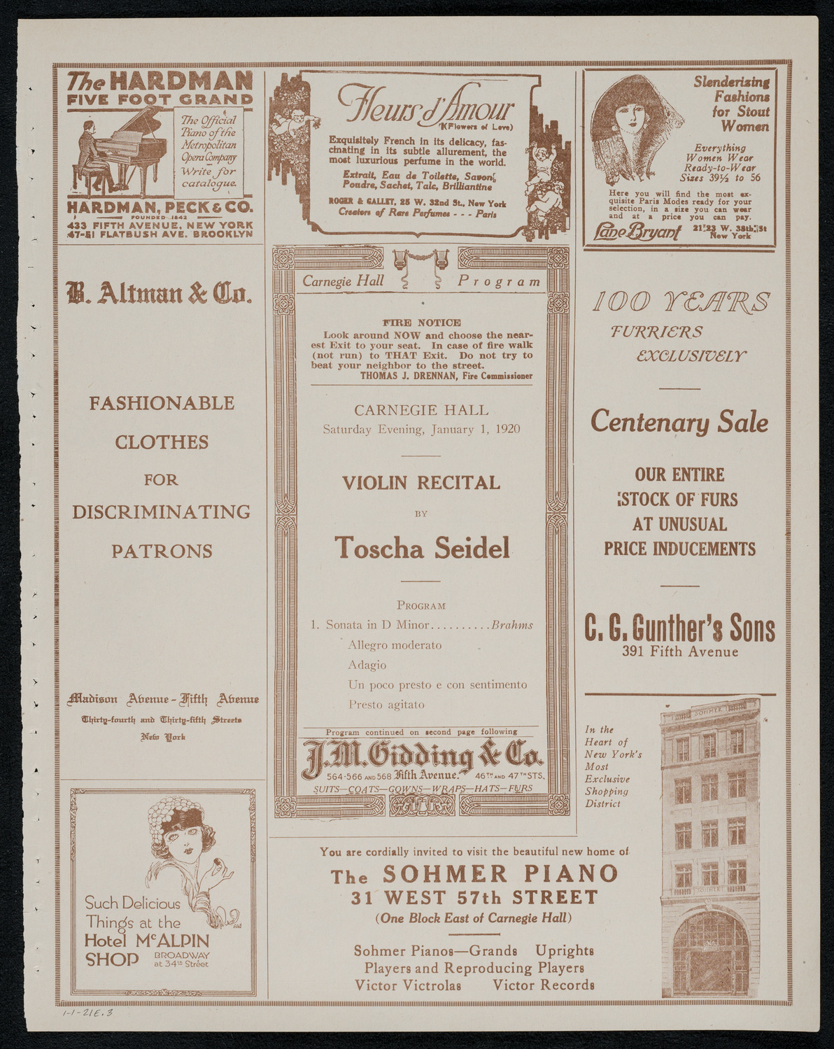 Toscha Seidel, Violin, January 1, 1921, program page 5