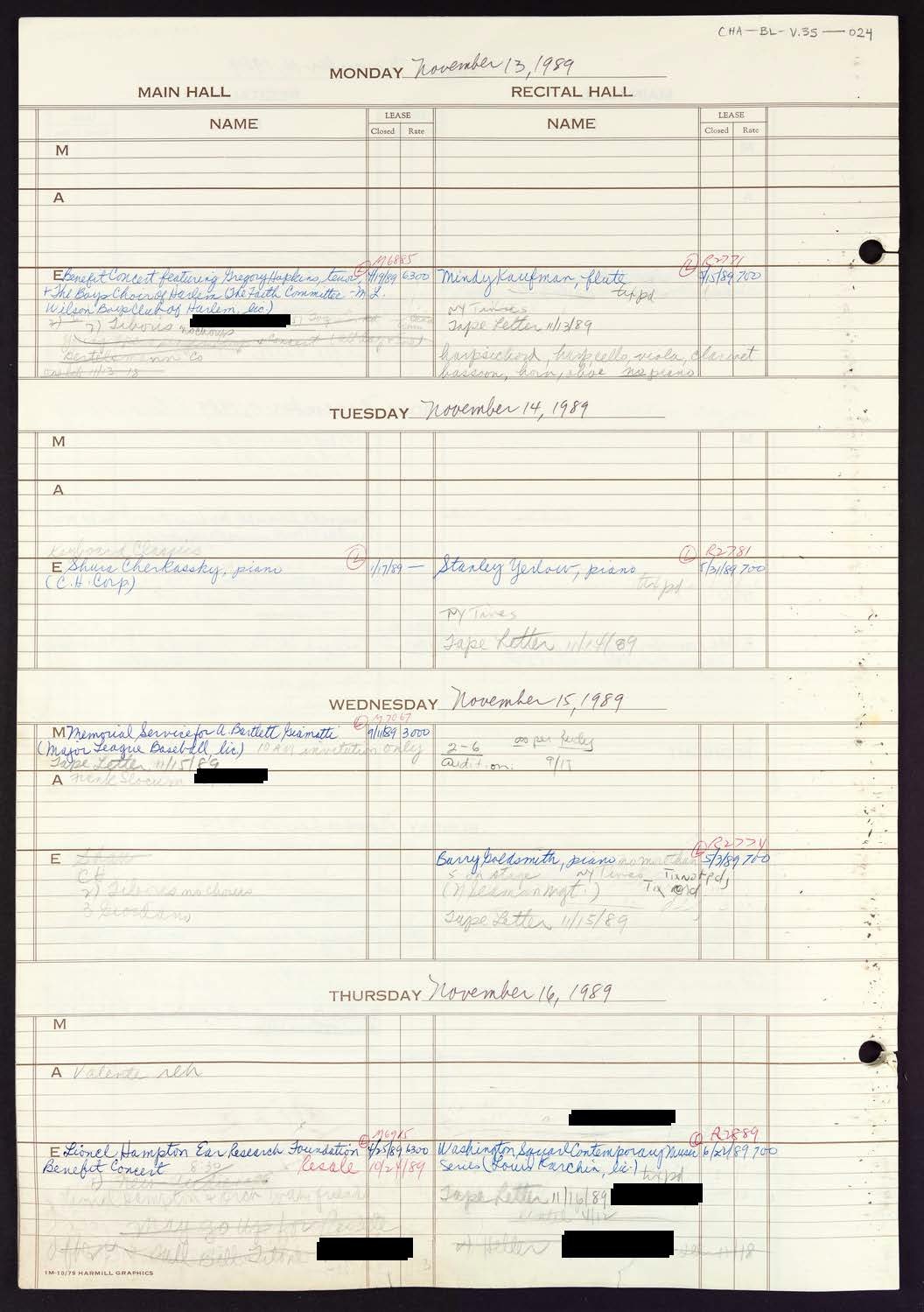 Carnegie Hall Booking Ledger, volume 35, page 24