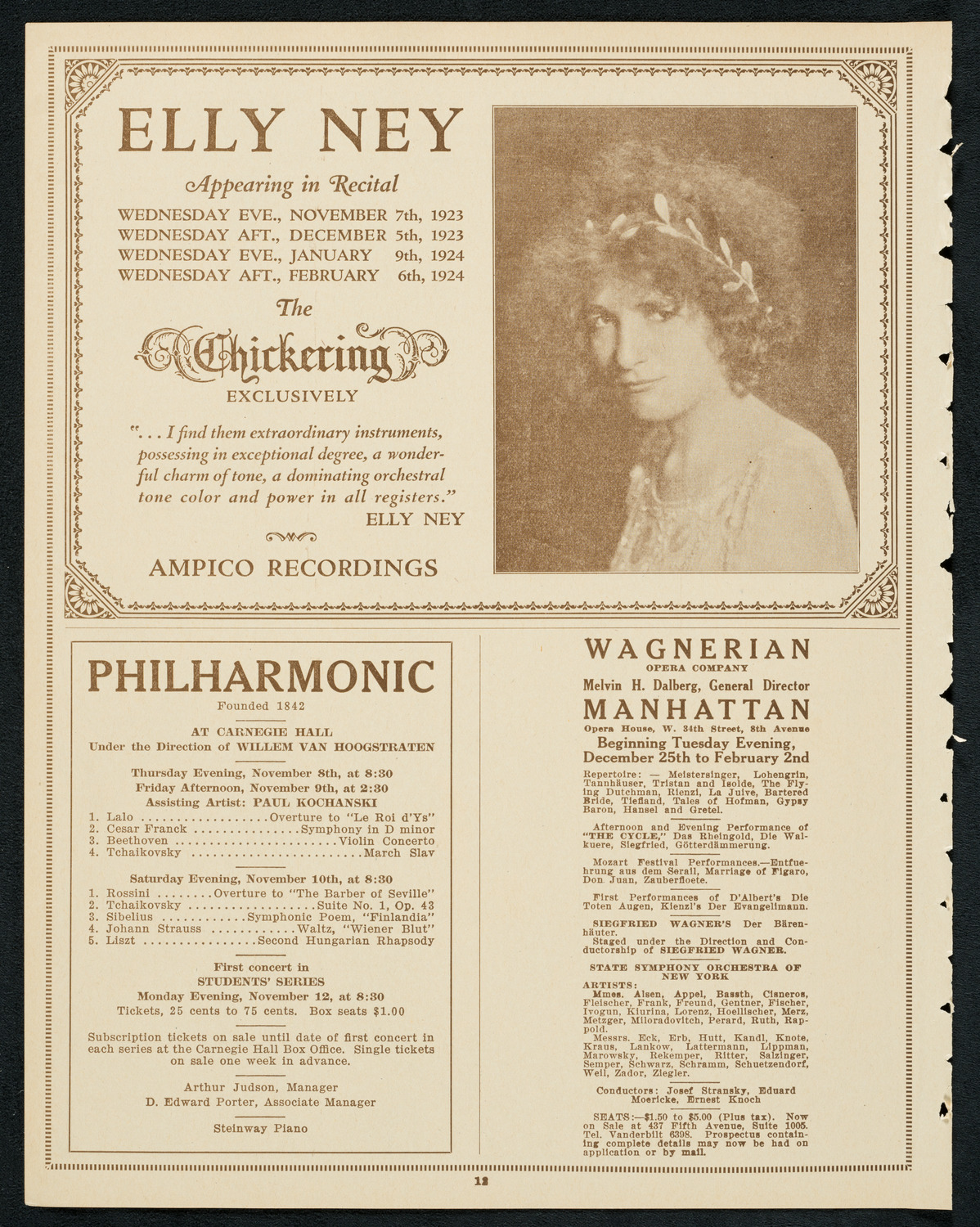 New York Symphony Orchestra, November 2, 1923, program page 12