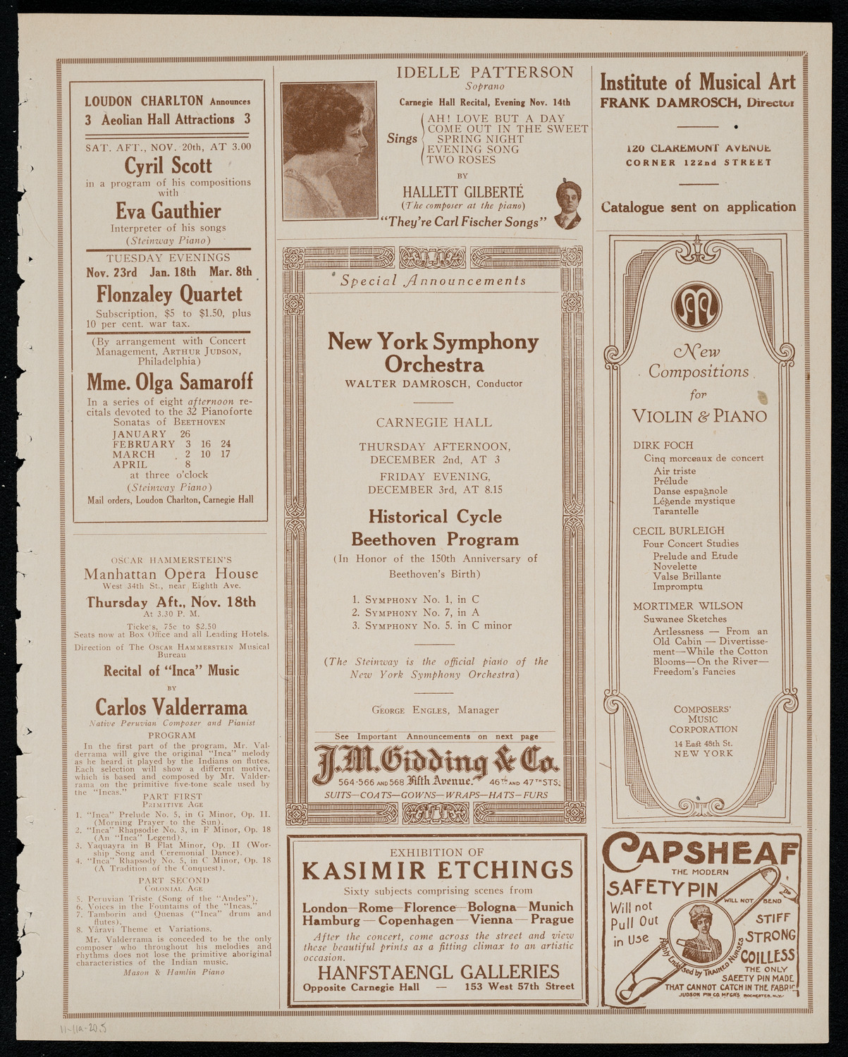 New York Symphony Orchestra, November 11, 1920, program page 9