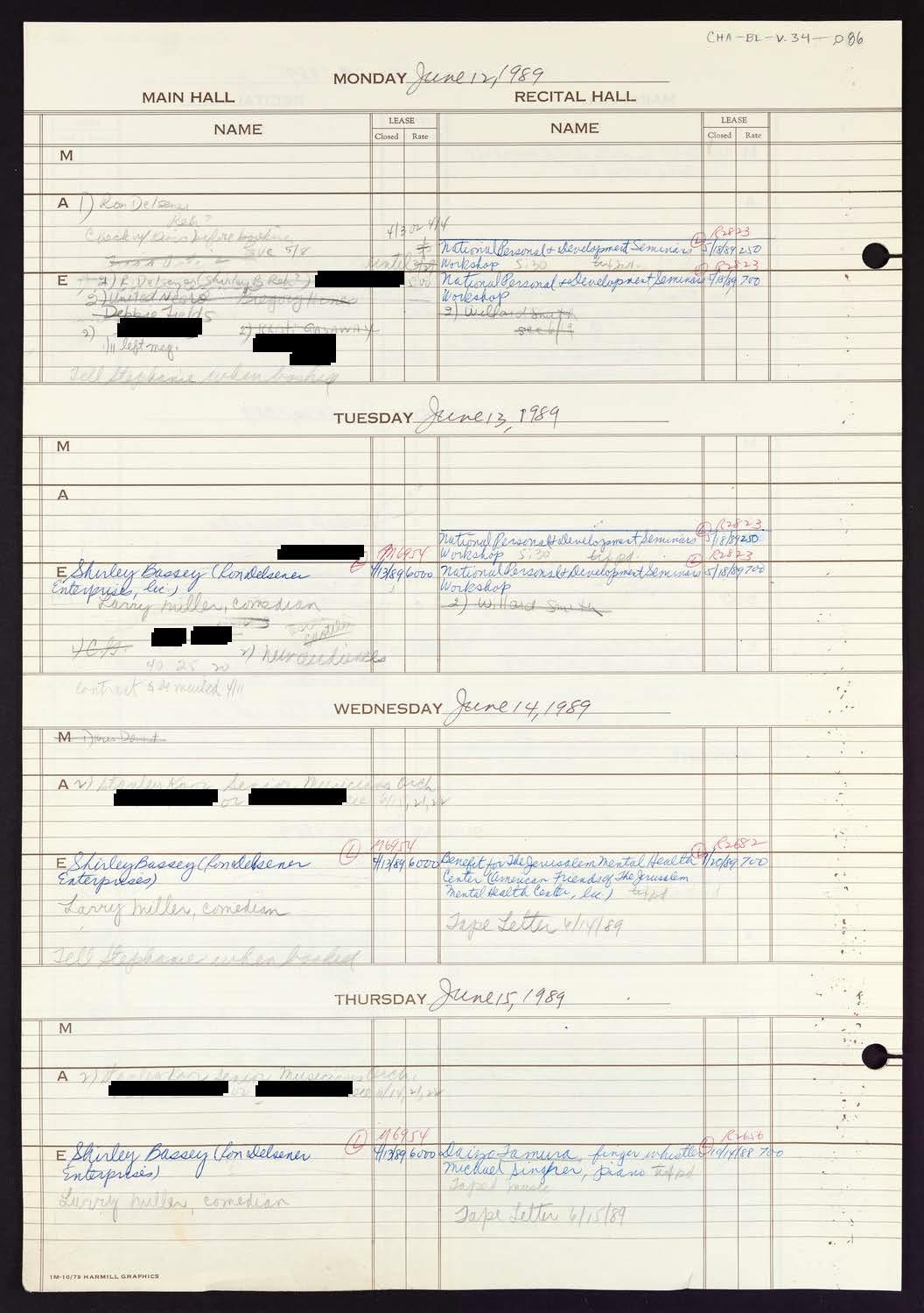 Carnegie Hall Booking Ledger, volume 34, page 86