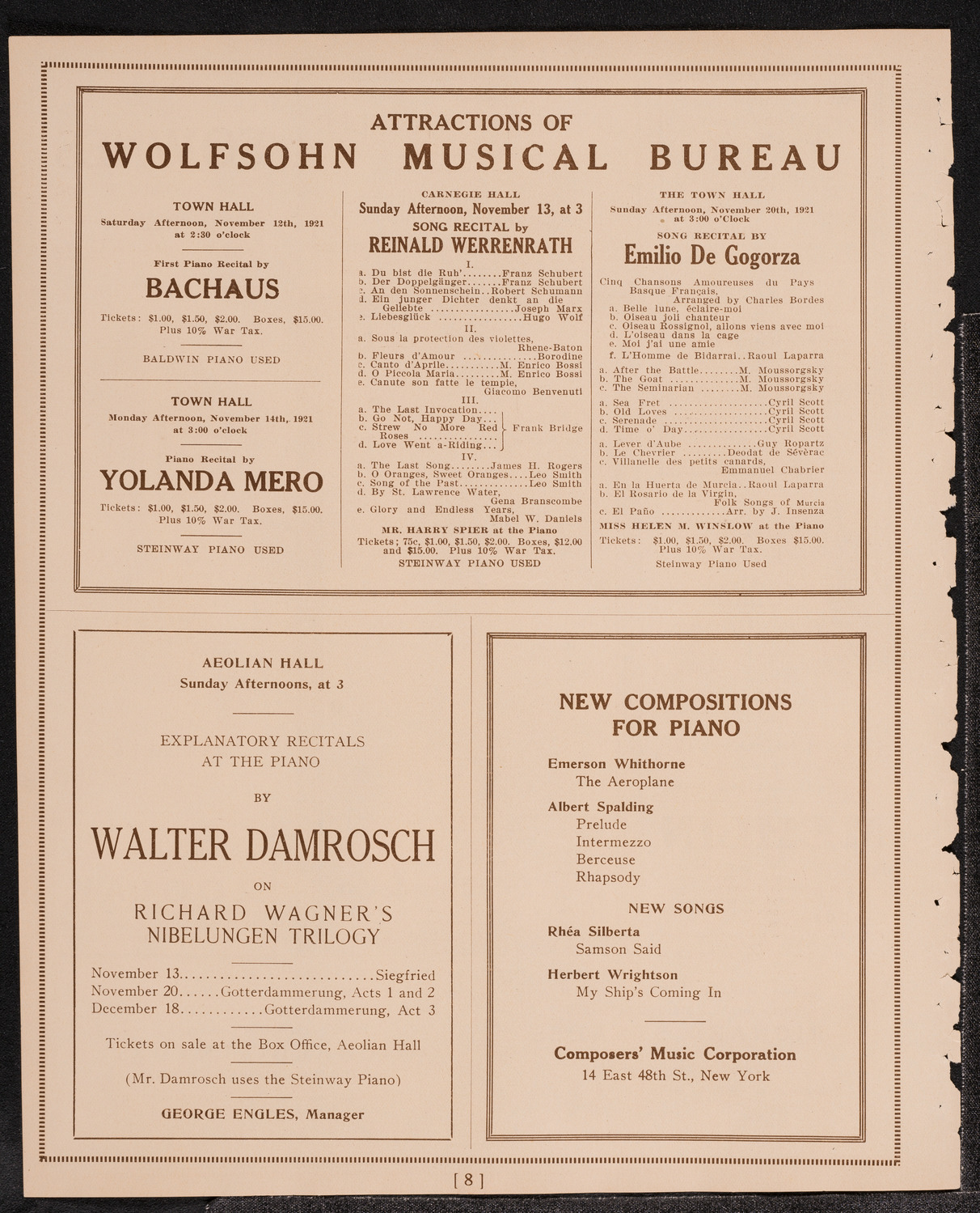 Helen Jeffrey, Violin, November 11, 1921, program page 8