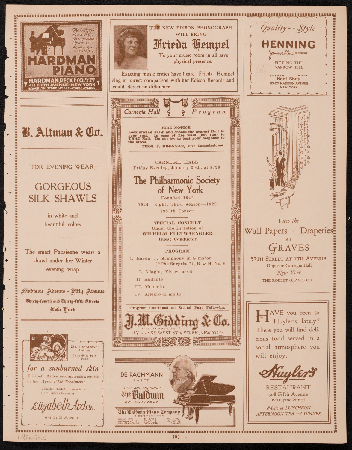 New York Philharmonic, January 30, 1925, program page 5