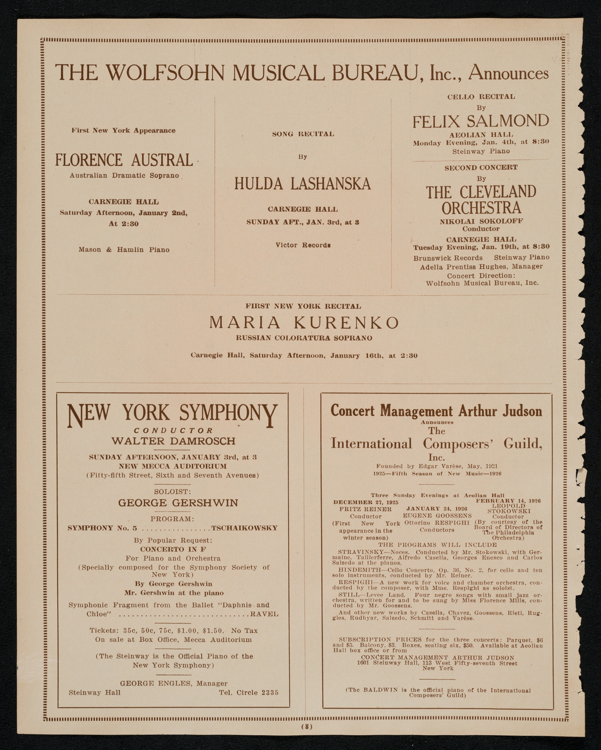 New York Philharmonic, December 27, 1925, program page 8