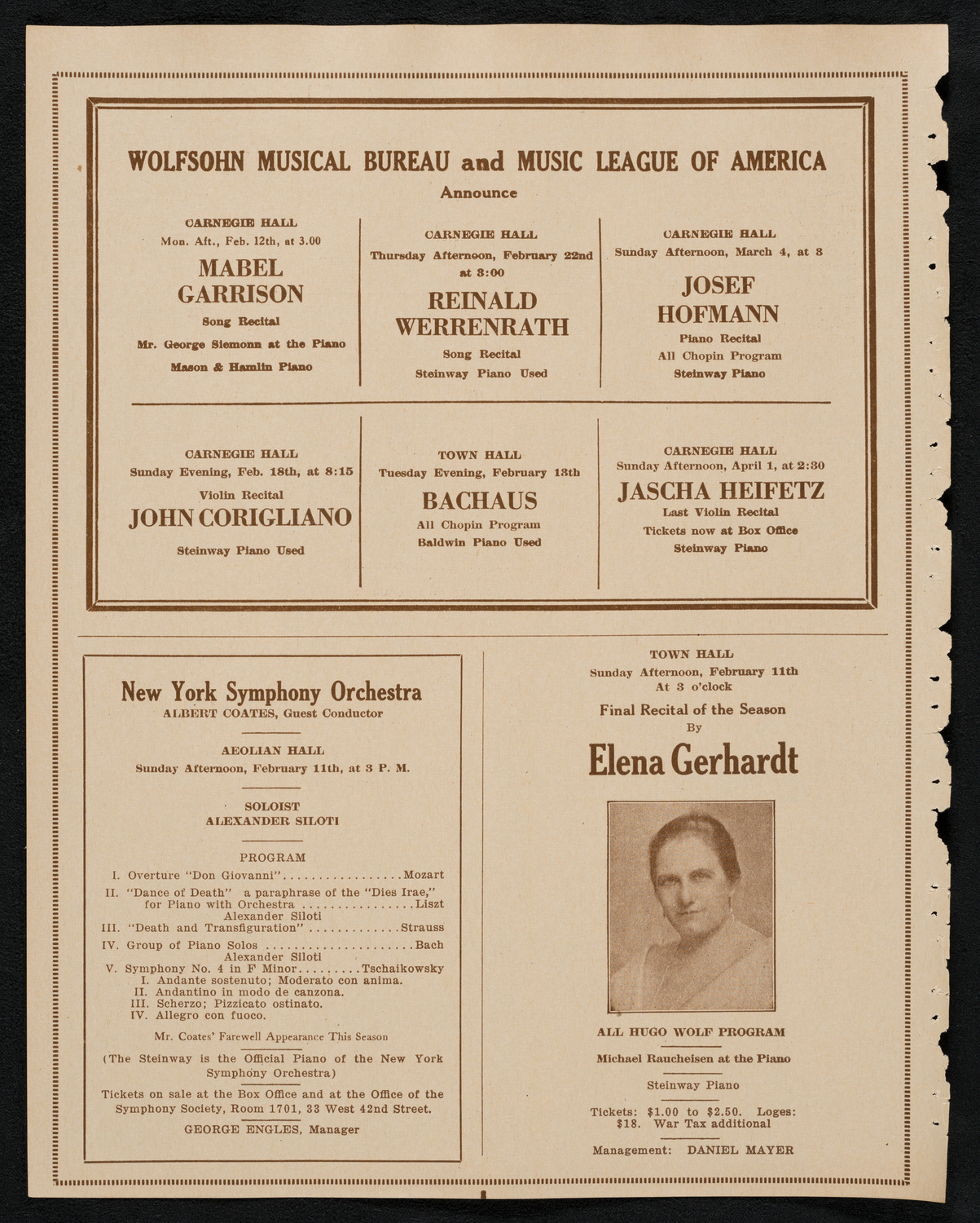 Sigrid Onégin, Contralto, February 10, 1923, program page 8
