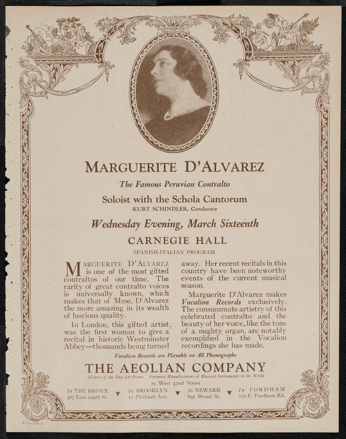 Schola Cantorum of New York, March 16, 1921, program page 11