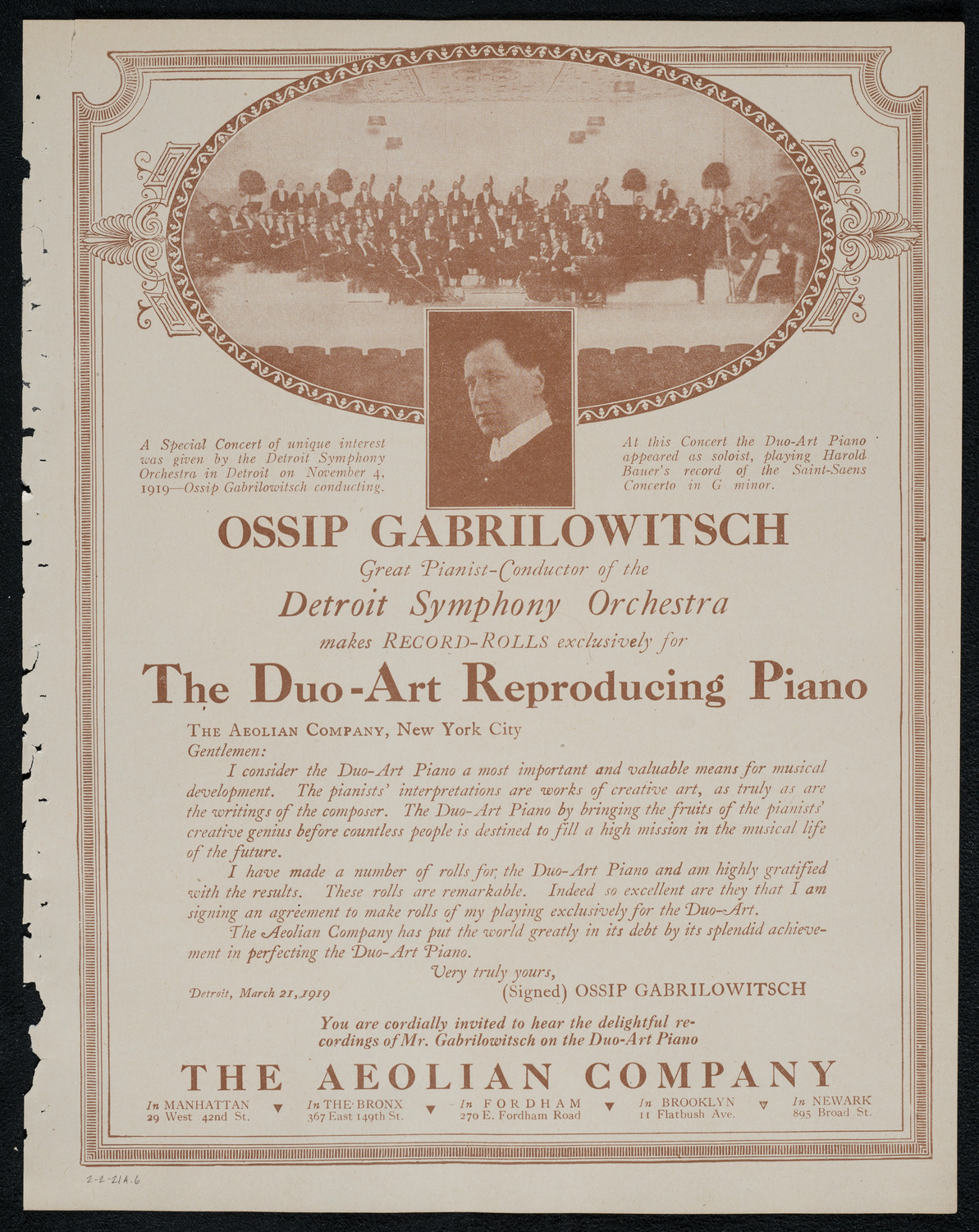National Symphony Orchestra, February 2, 1921, program page 11