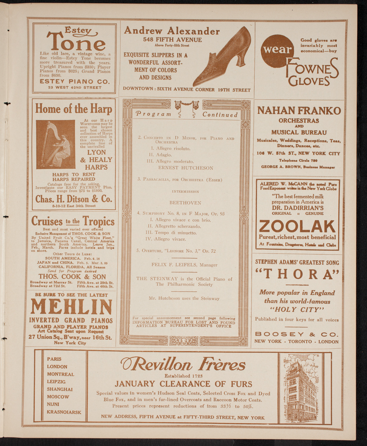 New York Philharmonic, January 28, 1916, program page 7