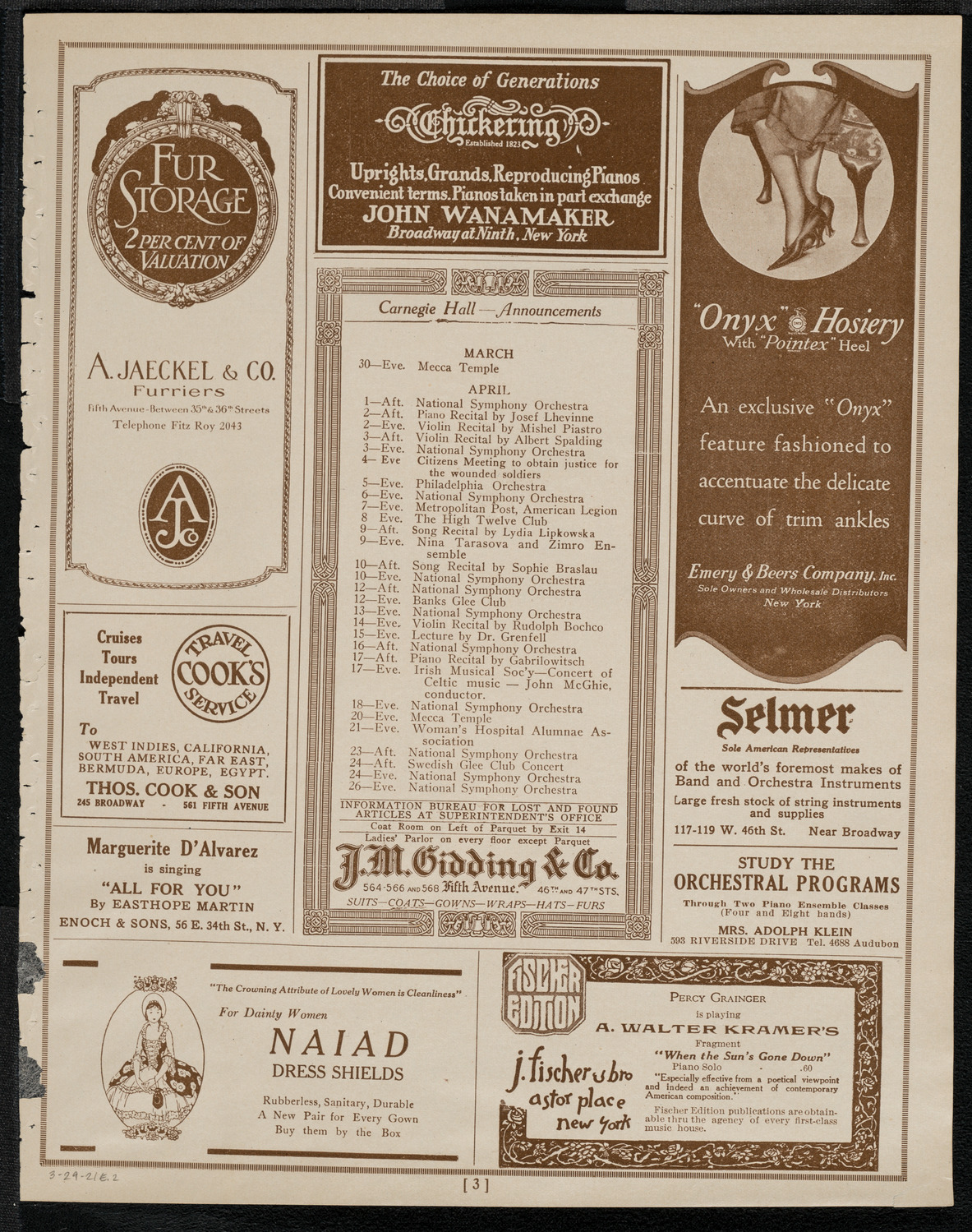 National Association of Harpists, March 29, 1921, program page 3