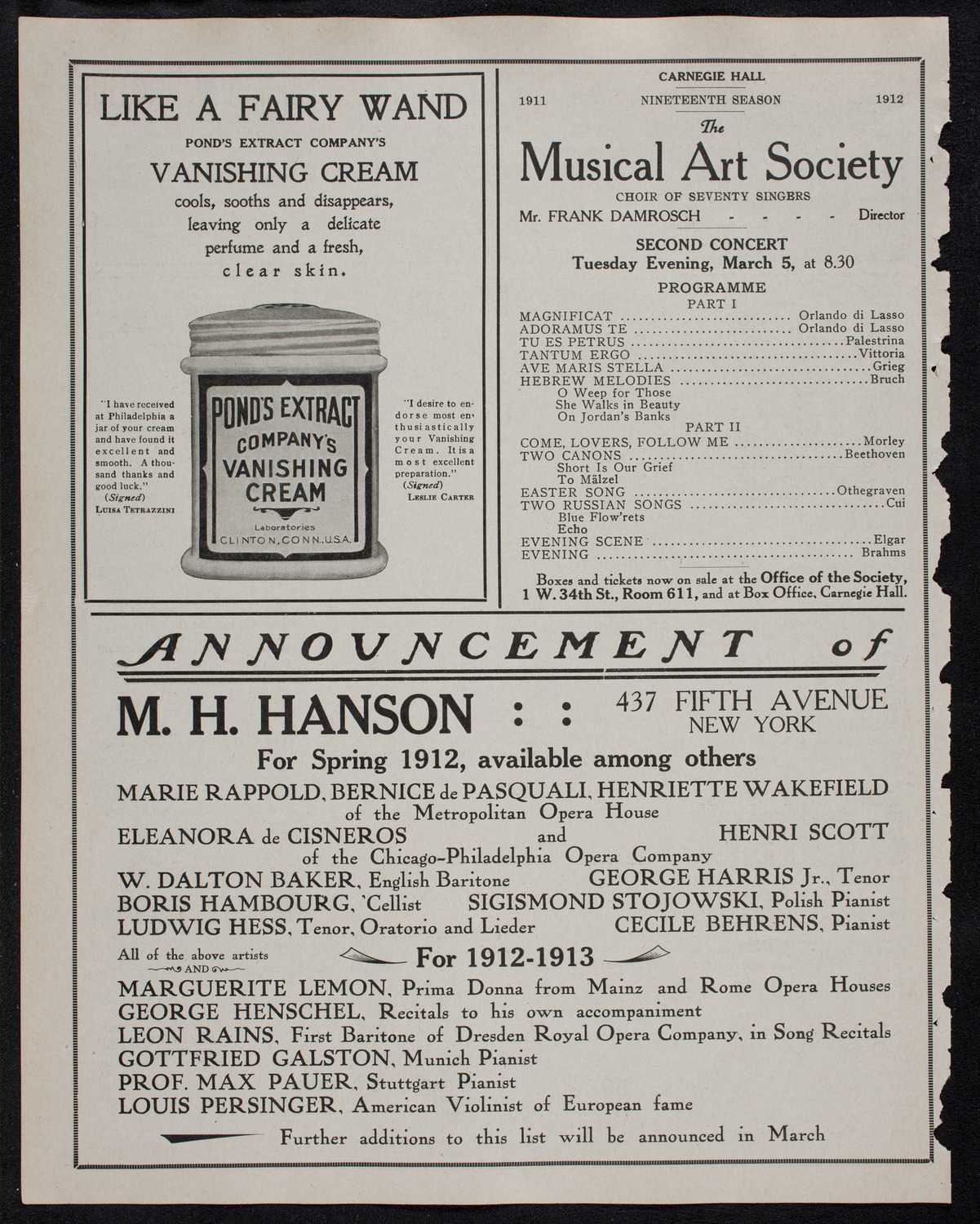 Boston Symphony Orchestra, February 22, 1912, program page 8