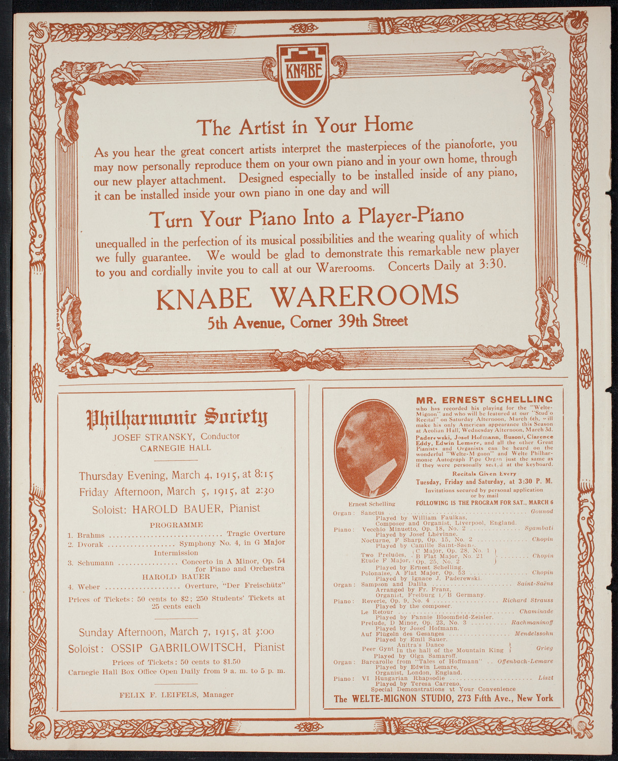 Desider Josef Vecsei with the New York Symphony Orchestra, March 2, 1915, program page 12