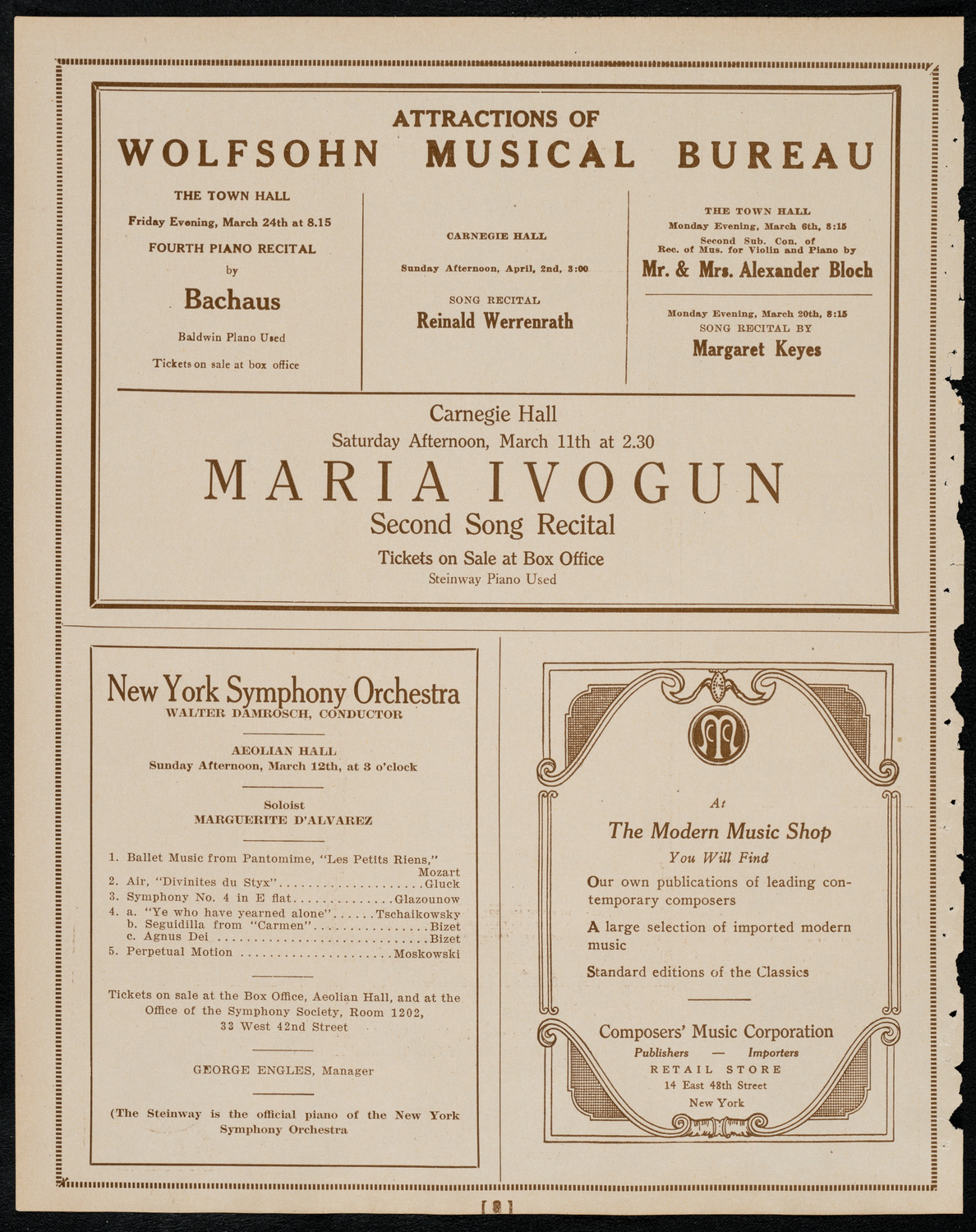 Jascha Heifetz, Violin, March 5, 1922, program page 8