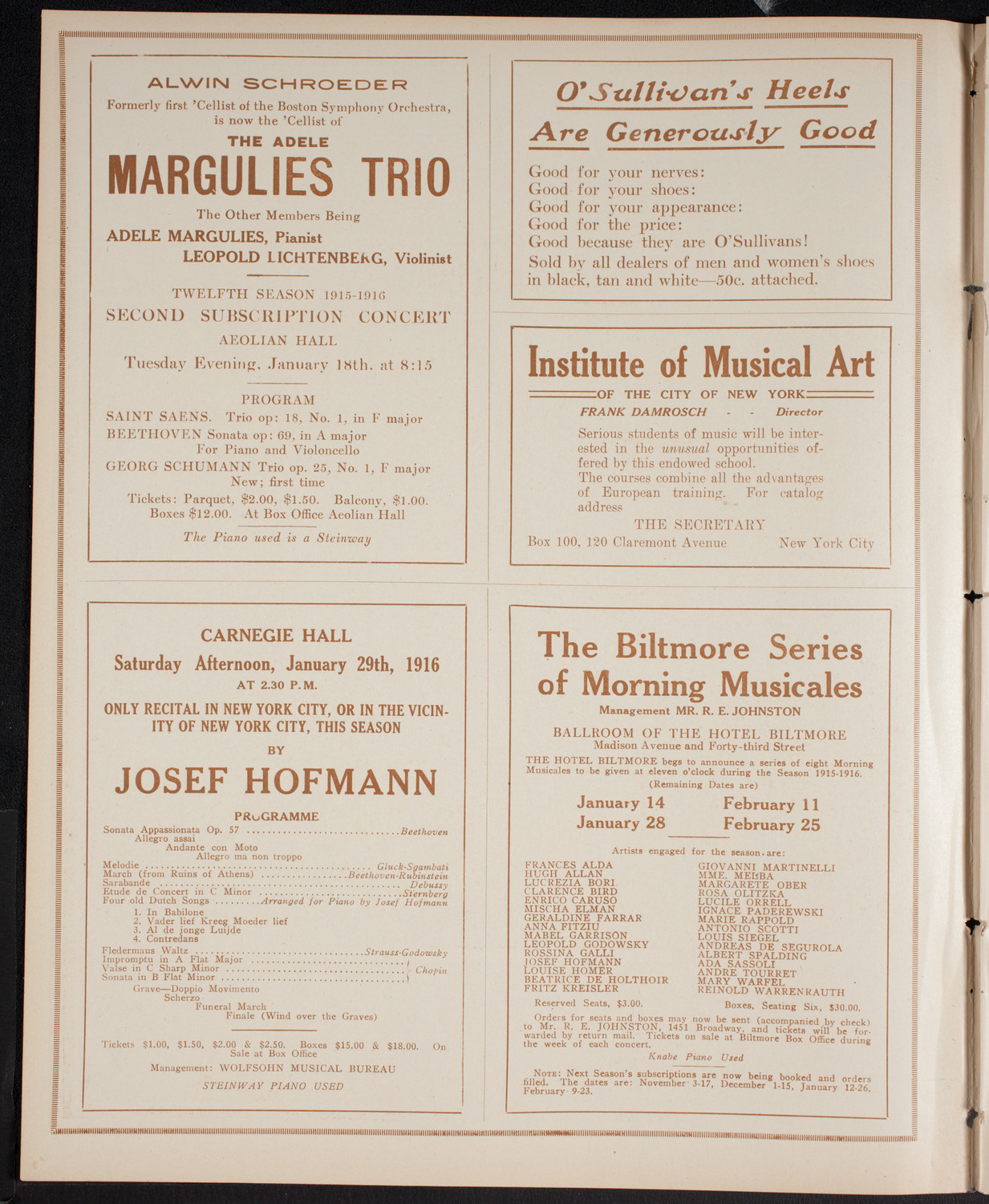 Boston Symphony Orchestra, January 8, 1916, program page 2