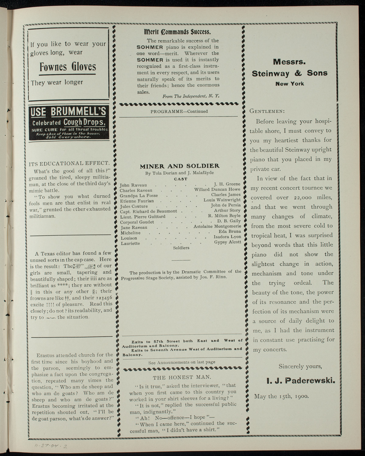 Progressive Stage Society, November 27, 1904, program page 3