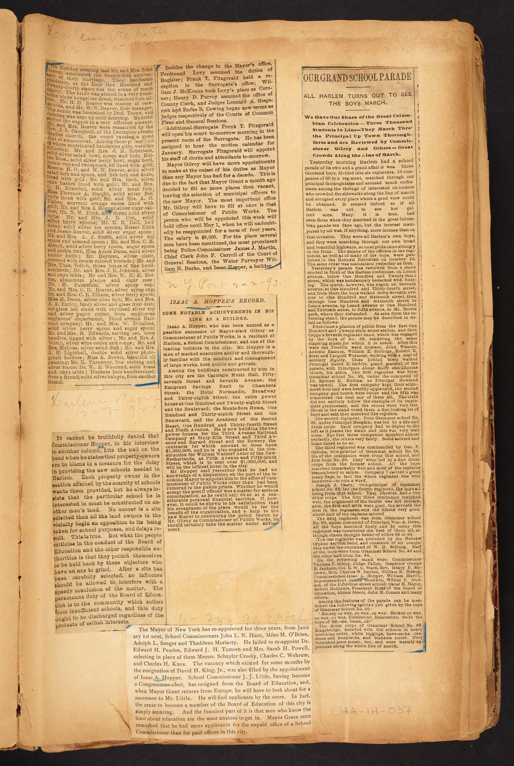 Isaac Hopper Scrapbook, page 37: 1891-1893