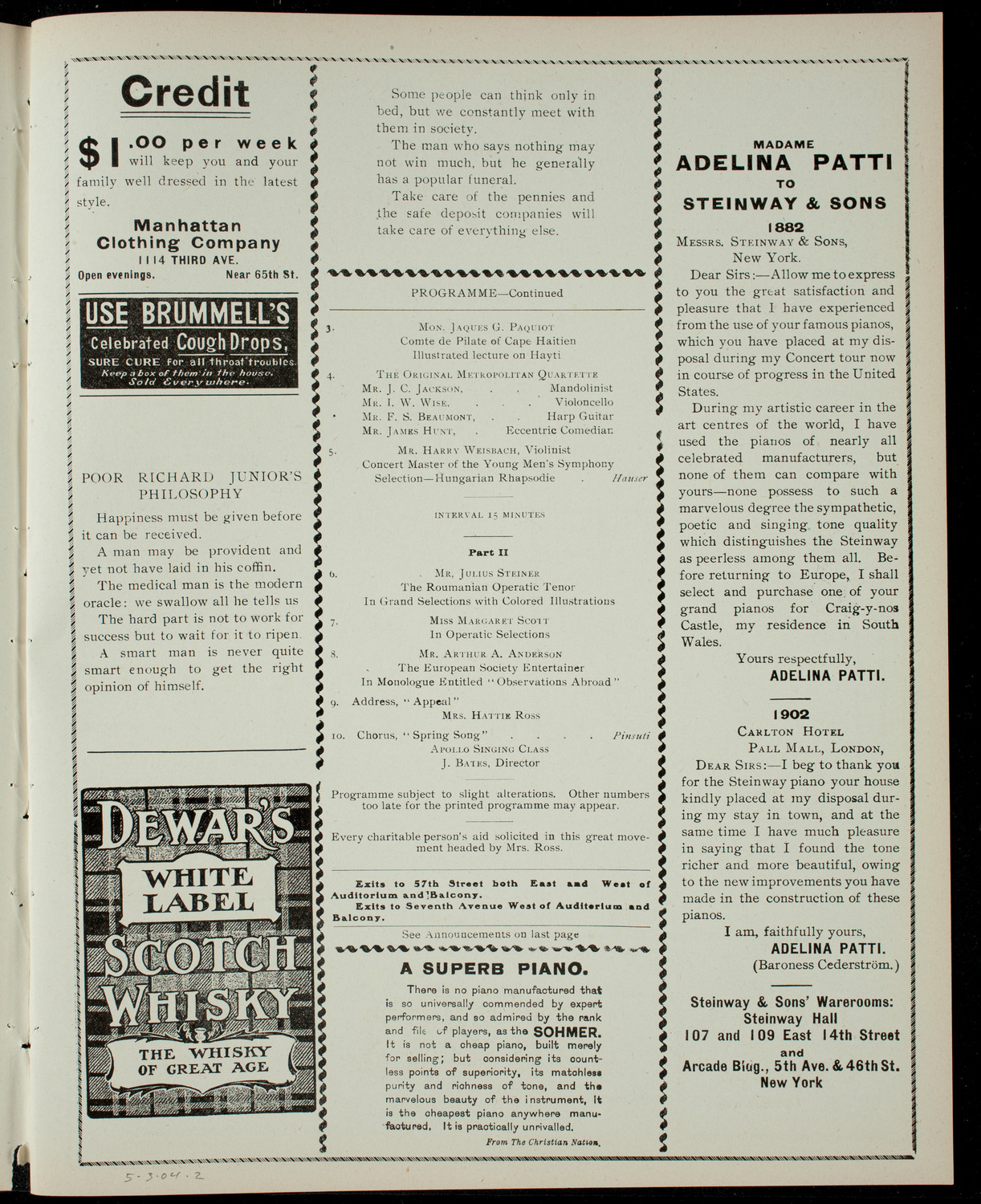 Grand Concert for the Benefit of The Hattie Ross Mothers Guards, May 3, 1904, program page 3