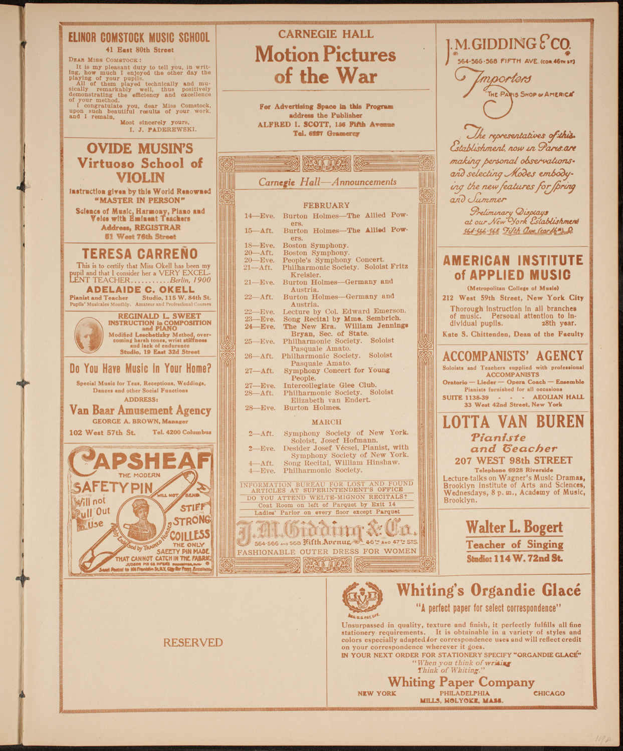 John McCormack, Tenor, February 14, 1915, program page 3