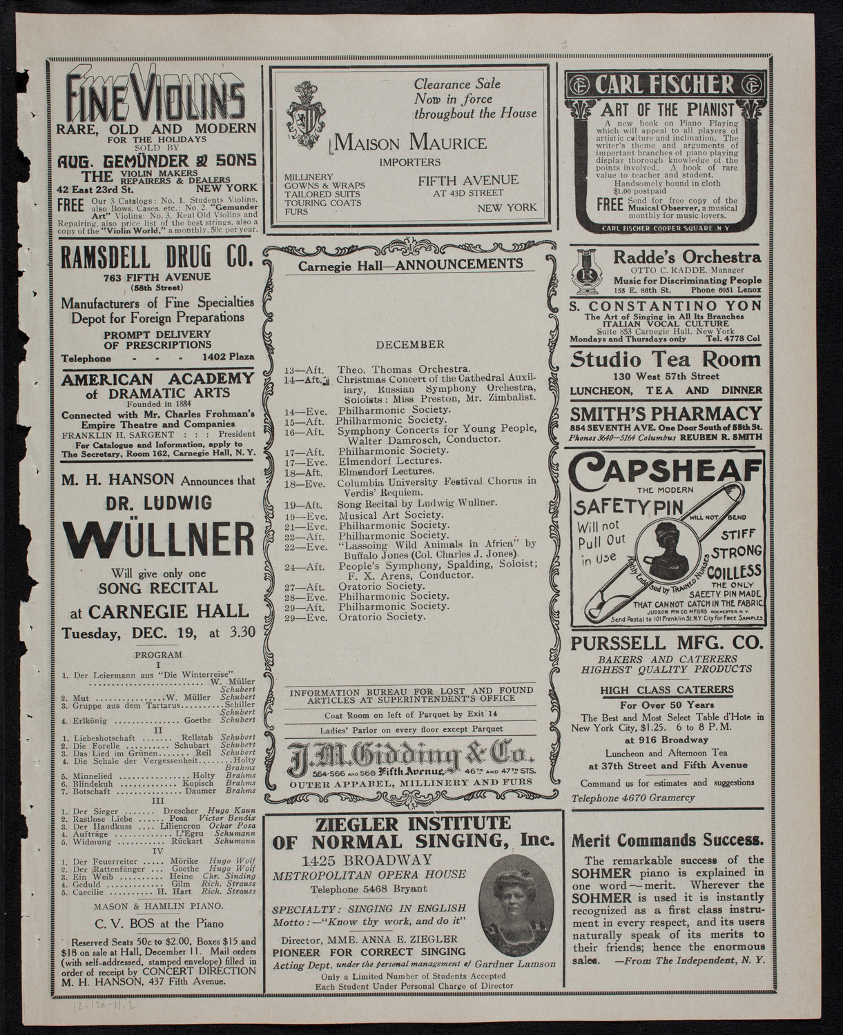 Harold Bauer, Piano, December 12, 1911, program page 3