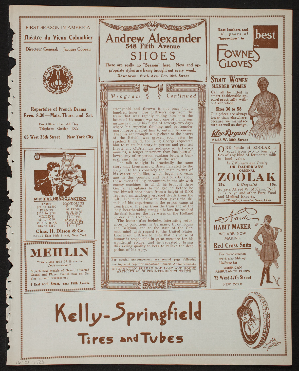 Lecture by Lieutenant Patrick Alva O'Brien, R.F.C, February 17, 1918, program page 7