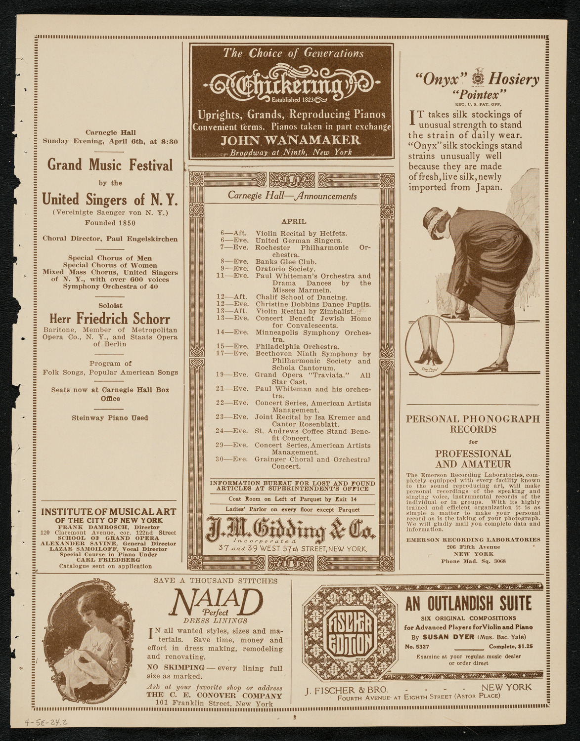 New York Philharmonic, April 5, 1924, program page 3