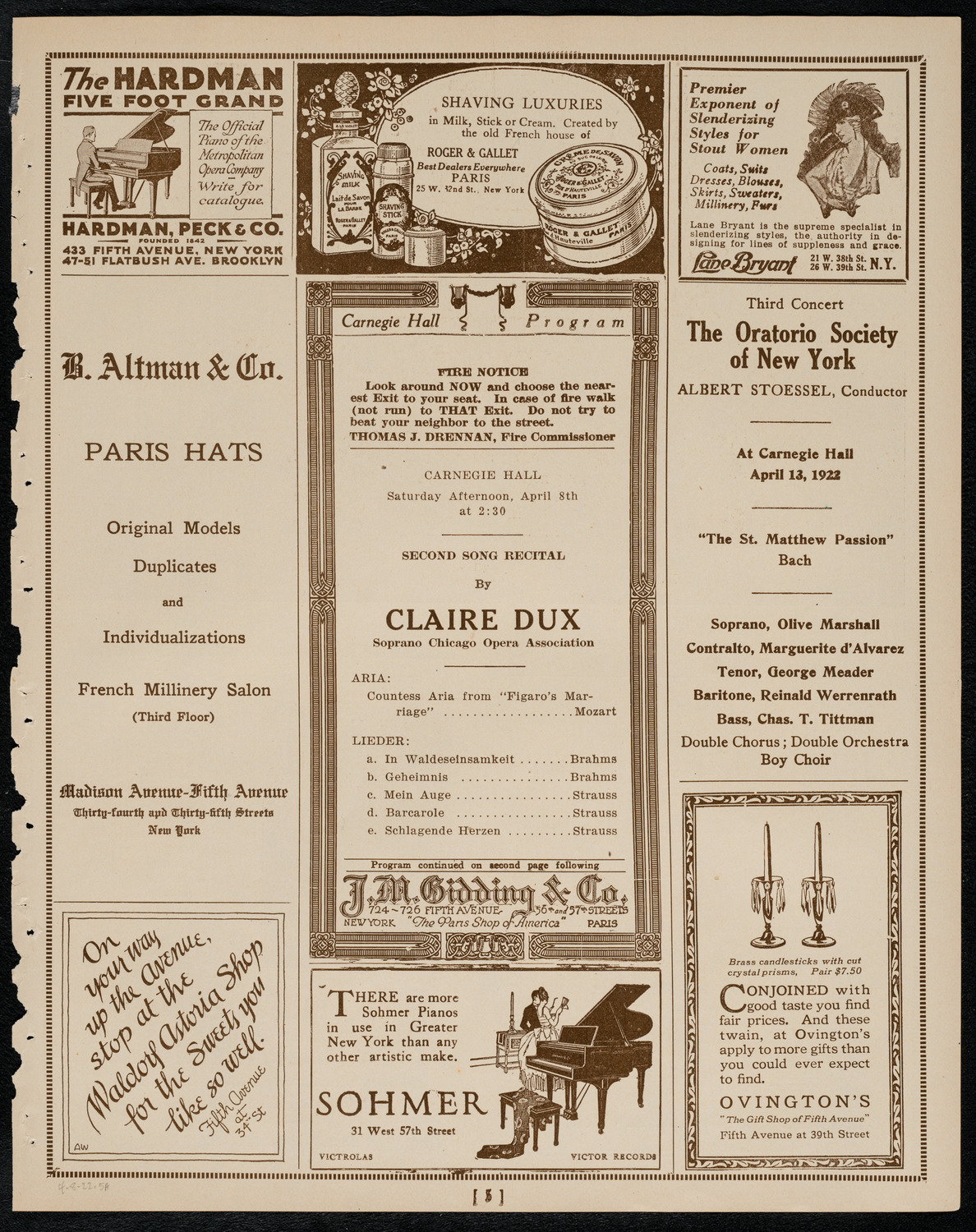 Claire Dux, Soprano, April 8, 1922, program page 5