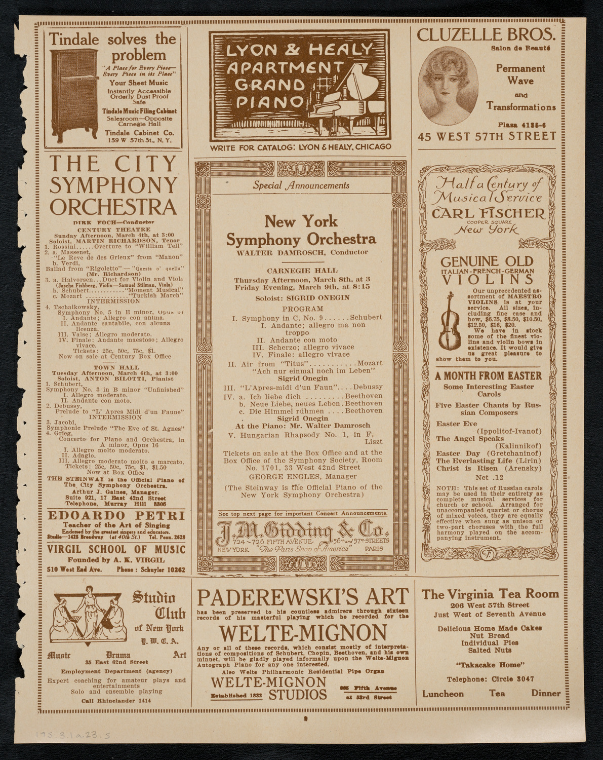 New York Symphony Orchestra, March 1, 1923, program page 9