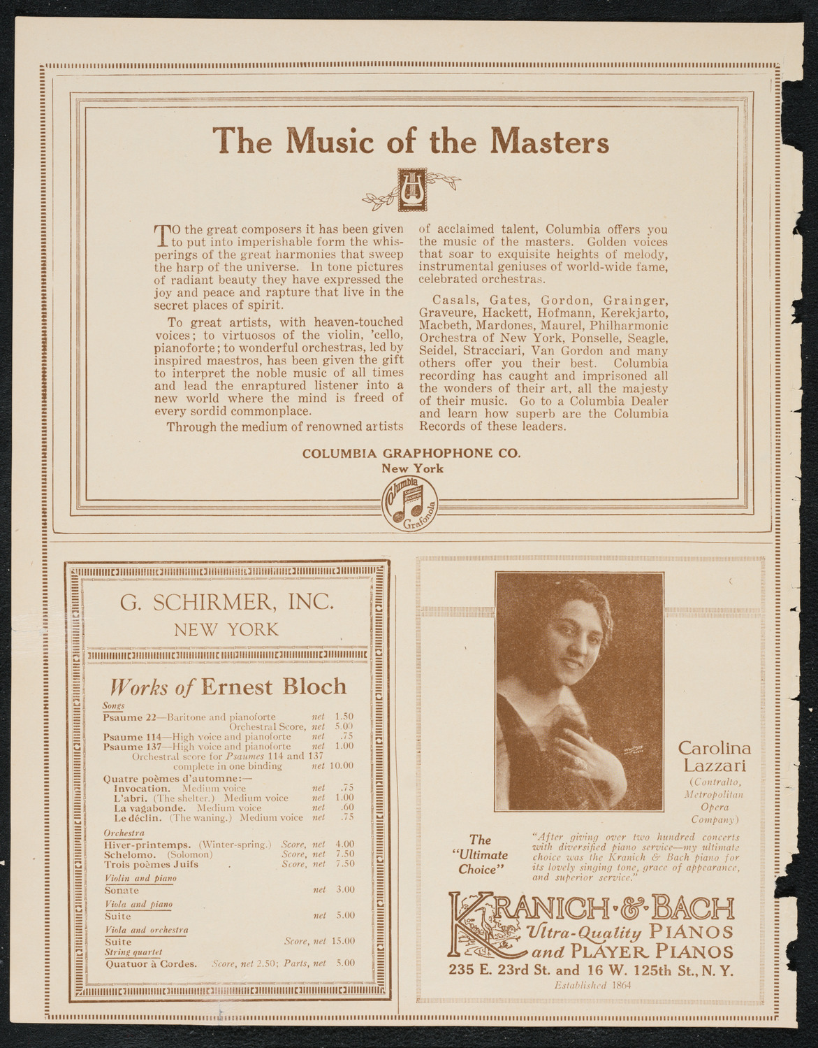 Sigrid Onégin, Contralto, Harold Bauer, and Felix Salmond, December 17, 1922, program page 6