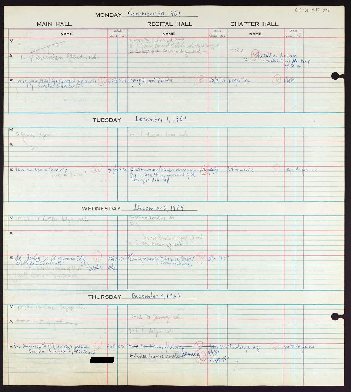 Carnegie Hall Booking Ledger, volume 10, page 28