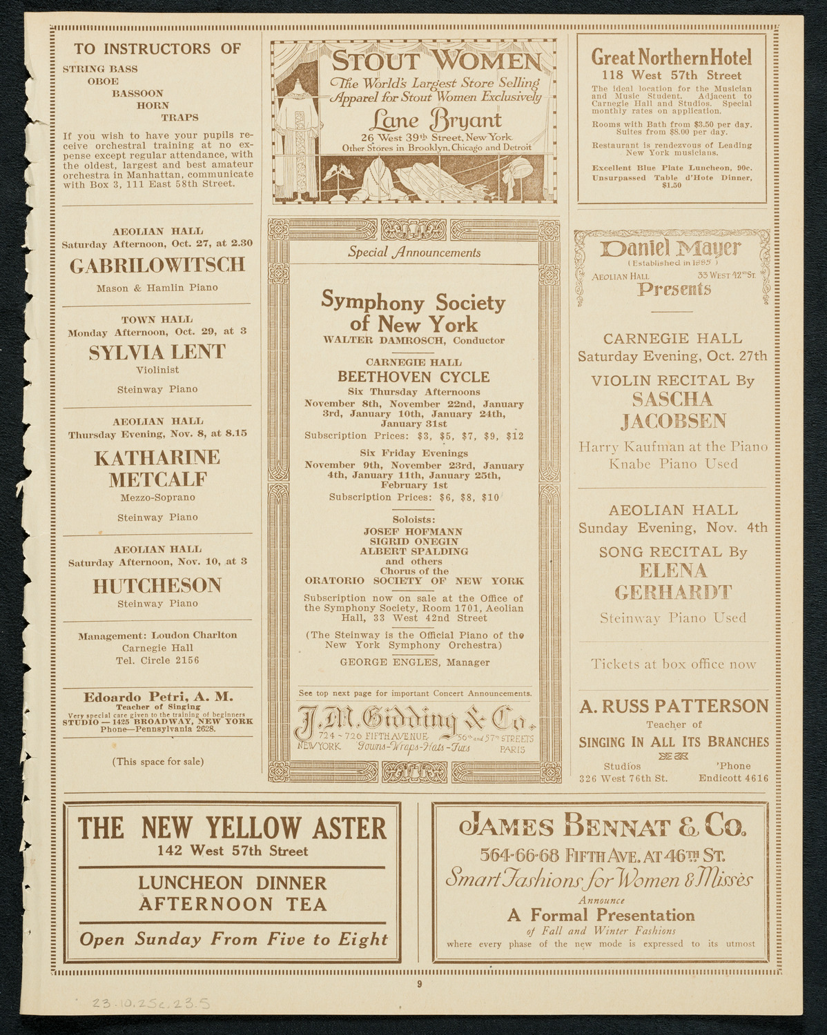 New York Philharmonic, October 25, 1923, program page 9