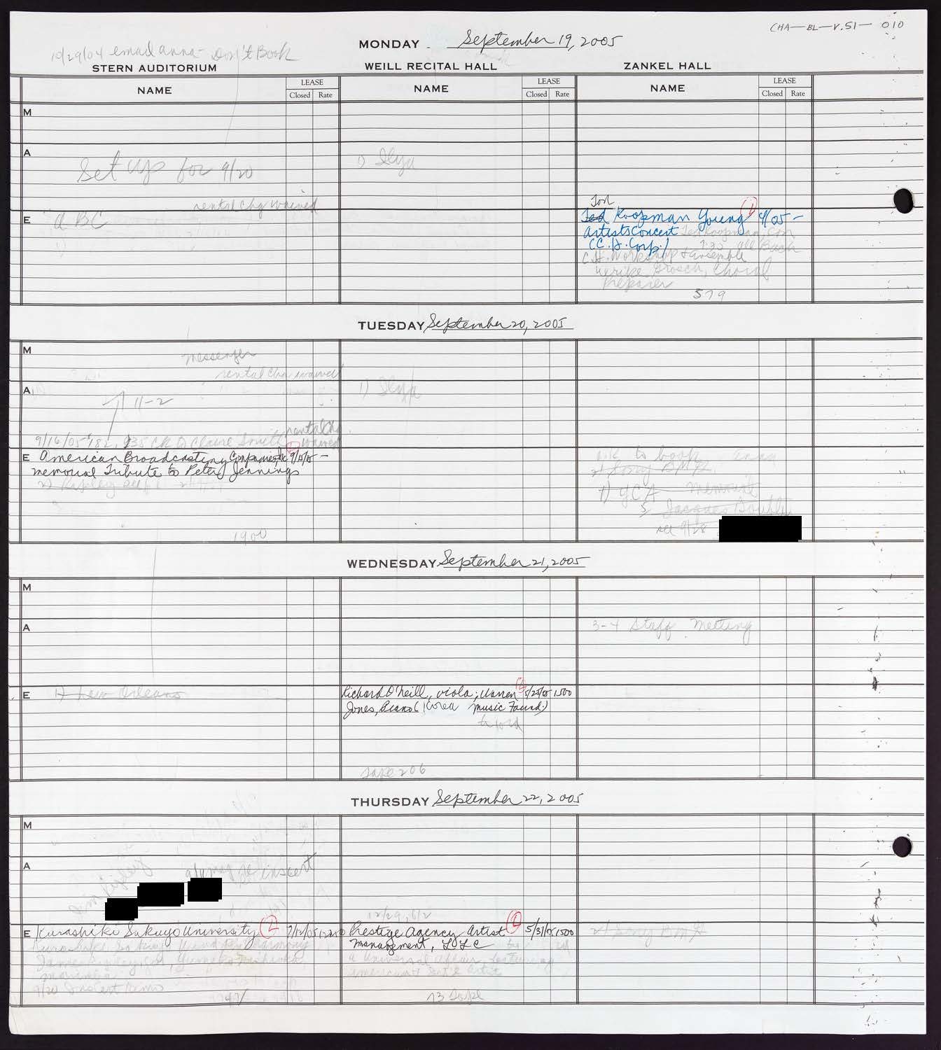 Carnegie Hall Booking Ledger, volume 51, page 10