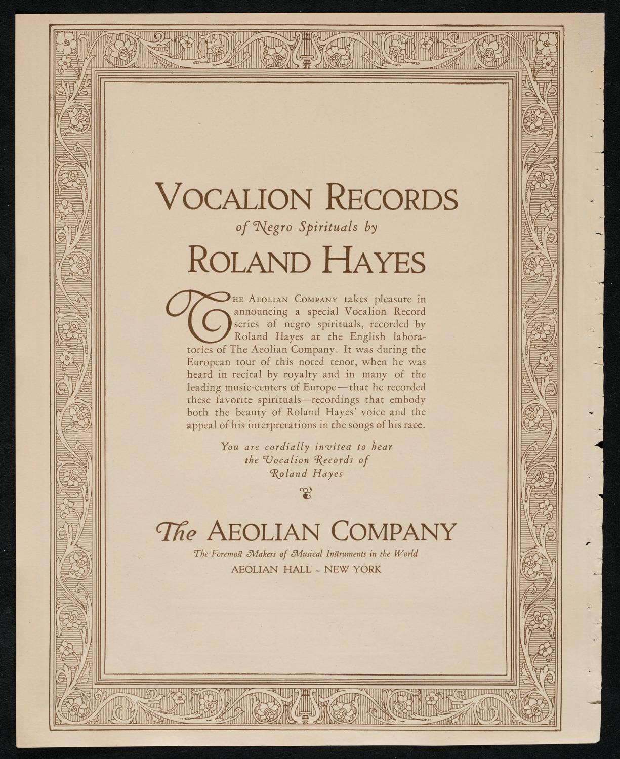 Roland Hayes, Tenor, October 25, 1924, program page 2