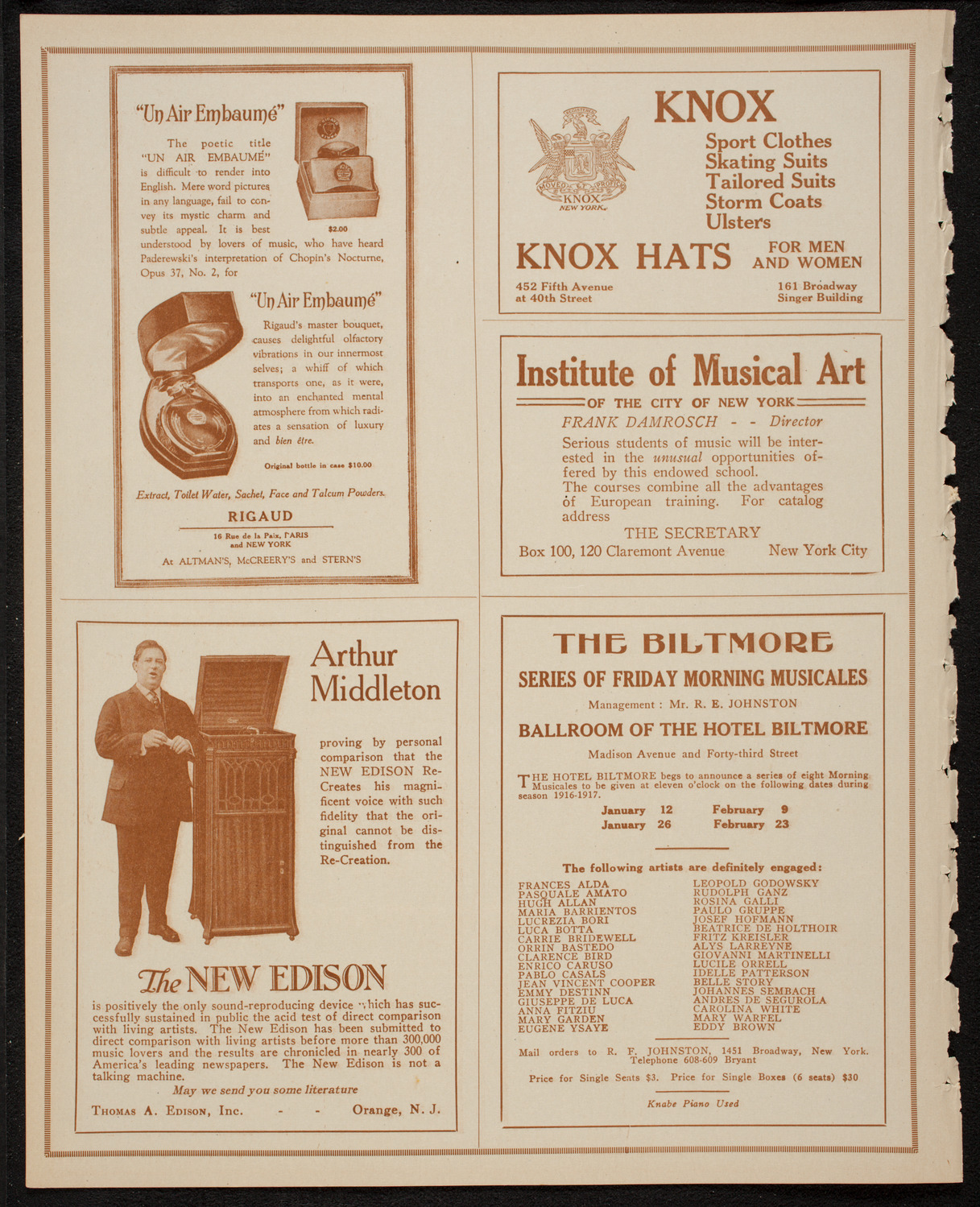 New York Philharmonic, January 12, 1917, program page 2