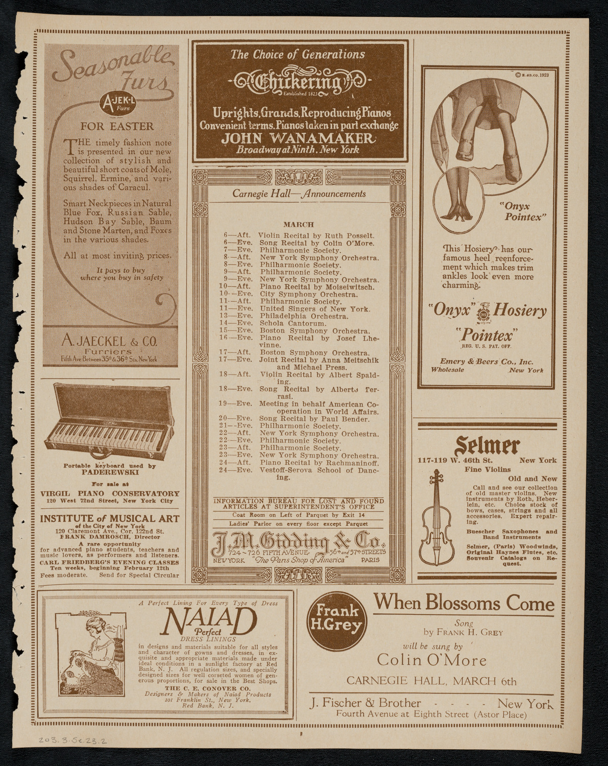 Benefit: American Field Service Fellowships, Franco-American Musical Society, March 5, 1923, program page 3