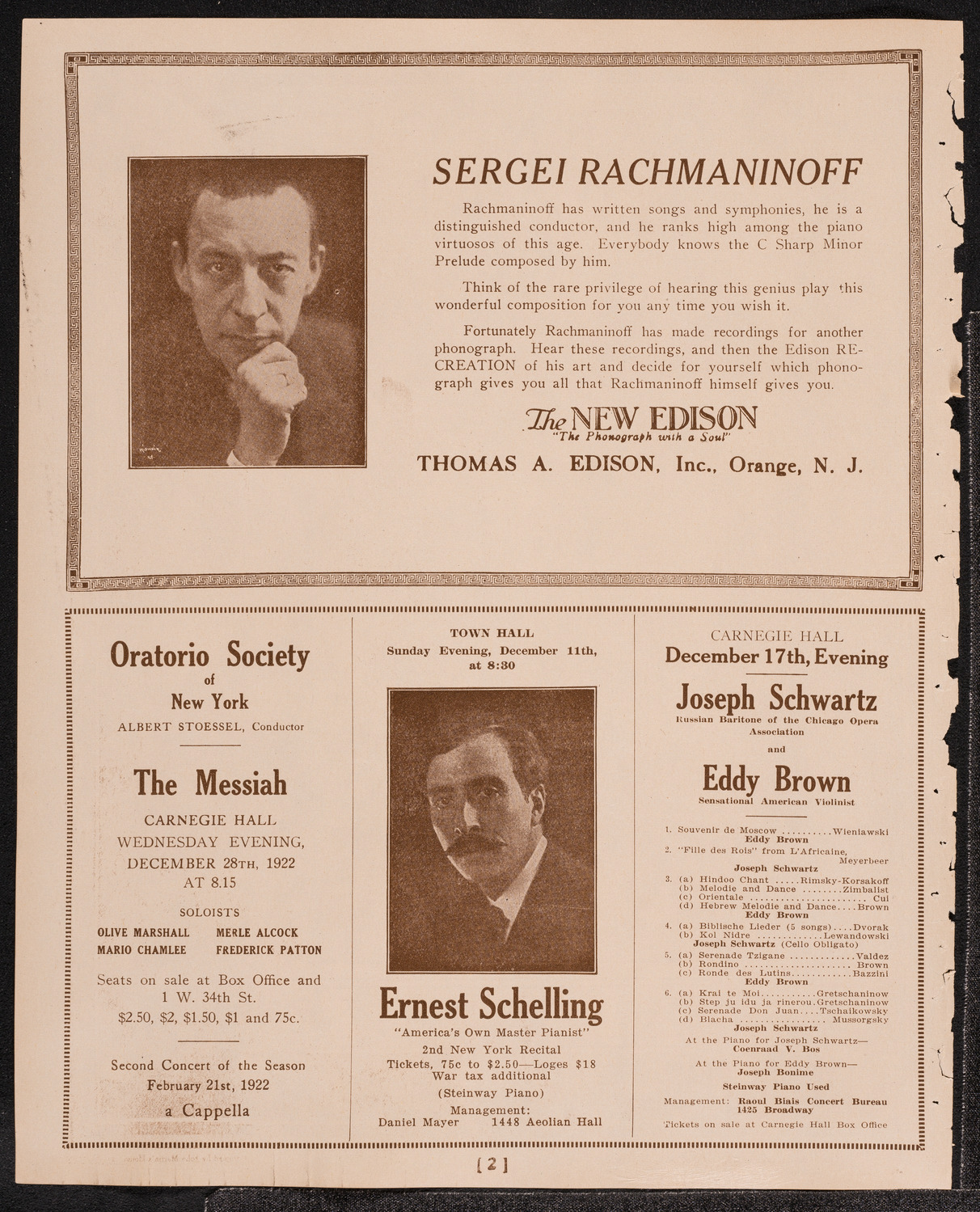 Lucrezia Bori, Soprano, and Alberto Salvi, Harp, December 10, 1921, program page 2