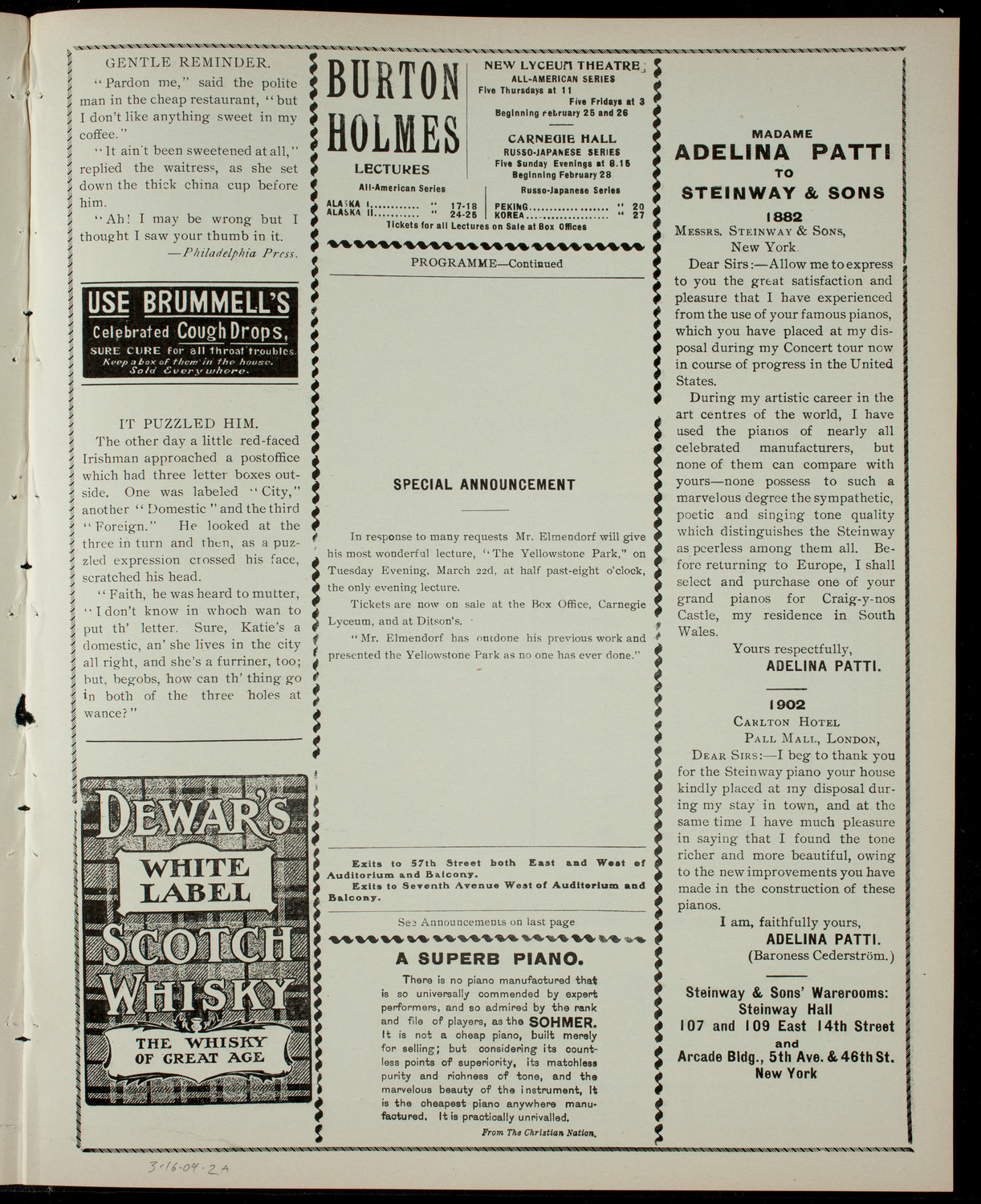 Elmendorf Lecture: The Pacific Coast from San Diego to Portland, March 16, 1904, program page 3
