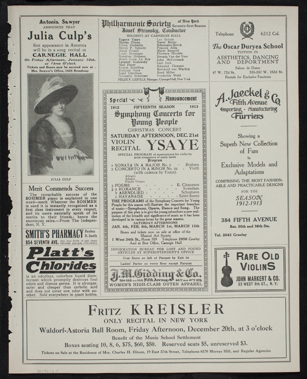New York Philharmonic, December 19, 1912, program page 9