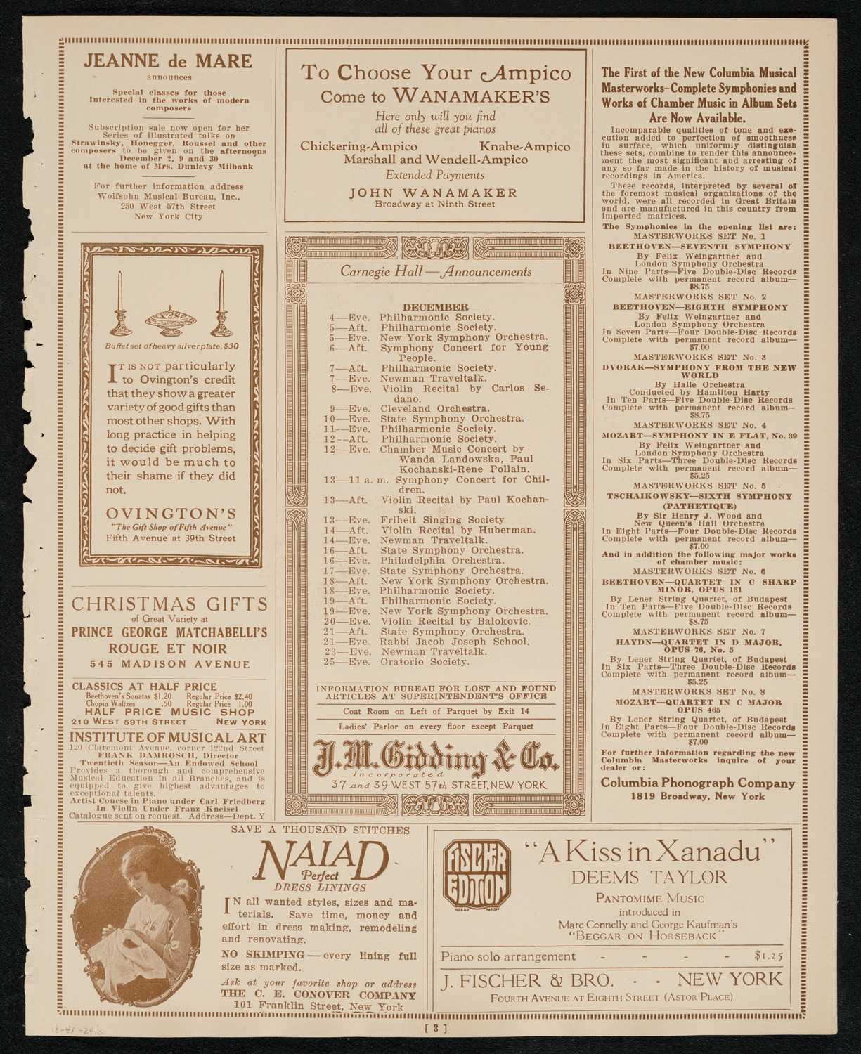 New York Symphony Orchestra, December 4, 1924, program page 3