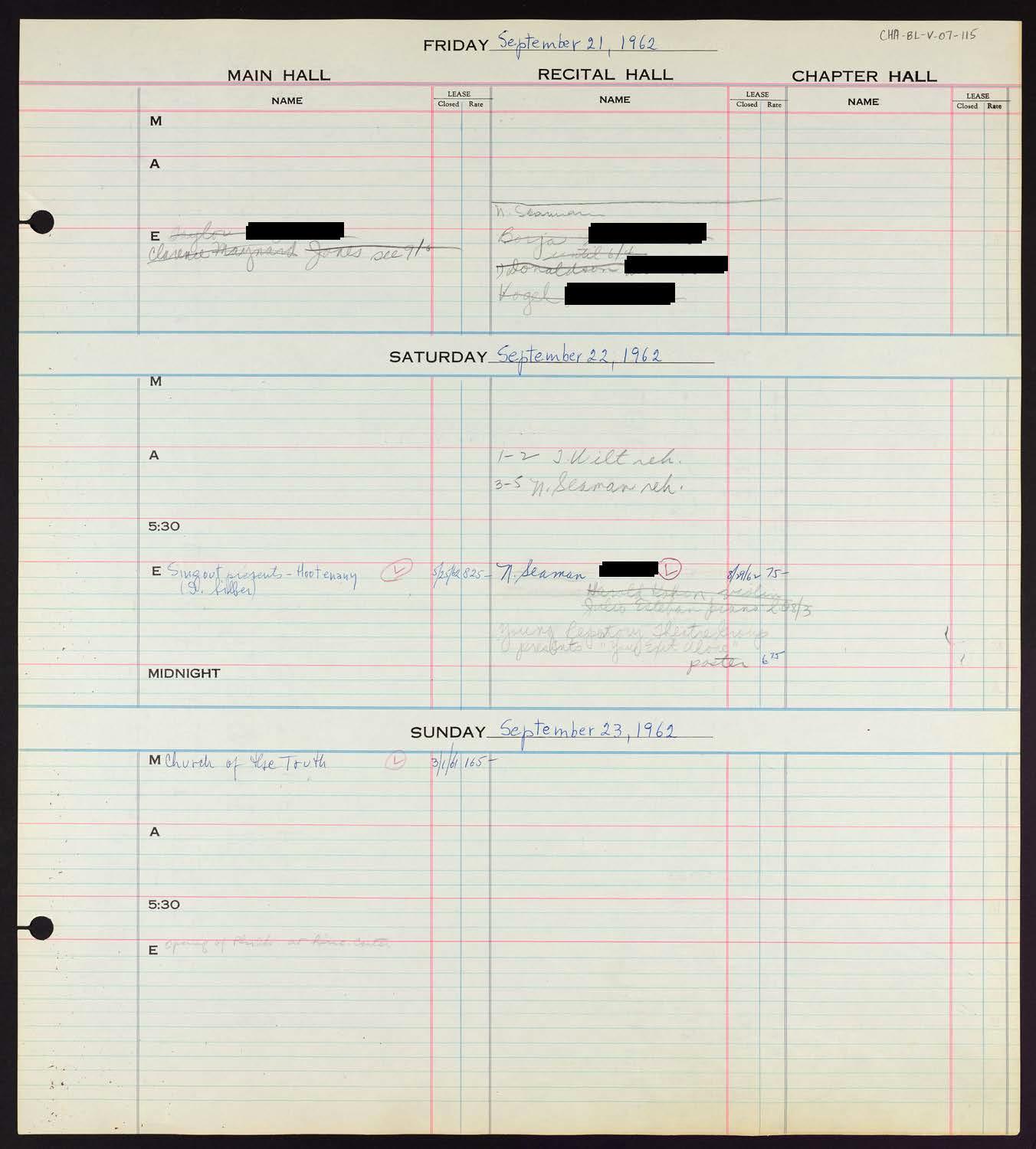 Carnegie Hall Booking Ledger, volume 7, page 115