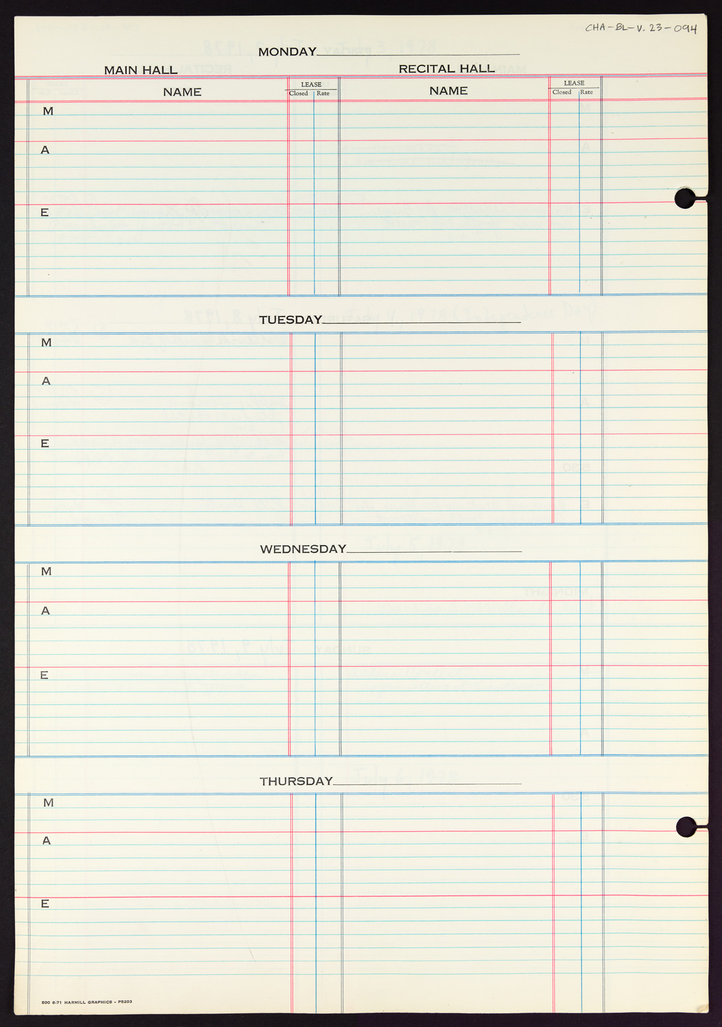 Carnegie Hall Booking Ledger, volume 23, page 94