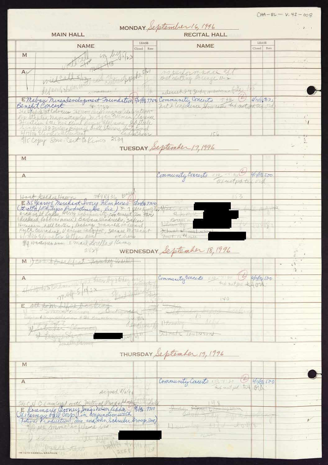 Carnegie Hall Booking Ledger, volume 42, page 8