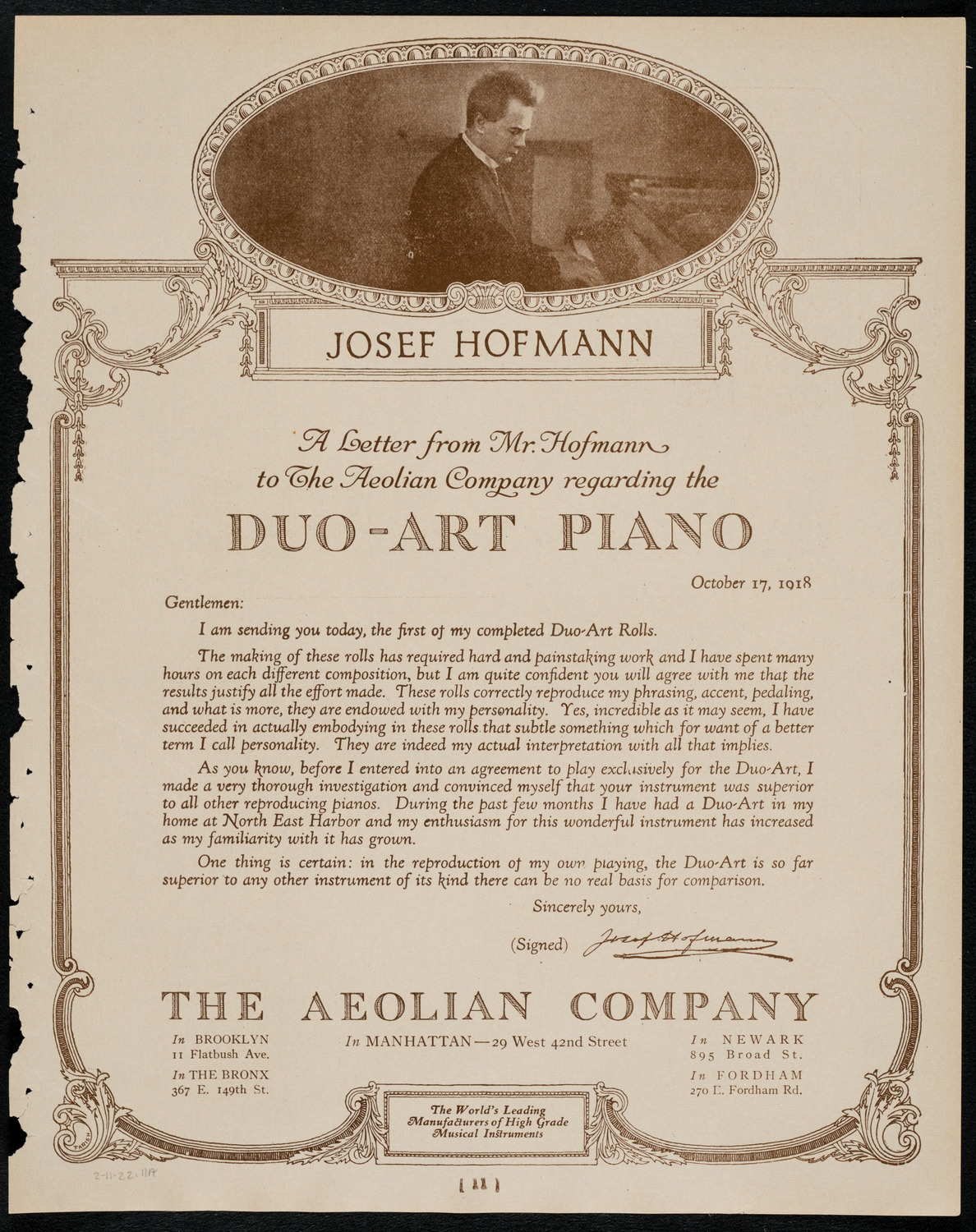 Josef Hofmann, Piano, February 11, 1922, program page 11